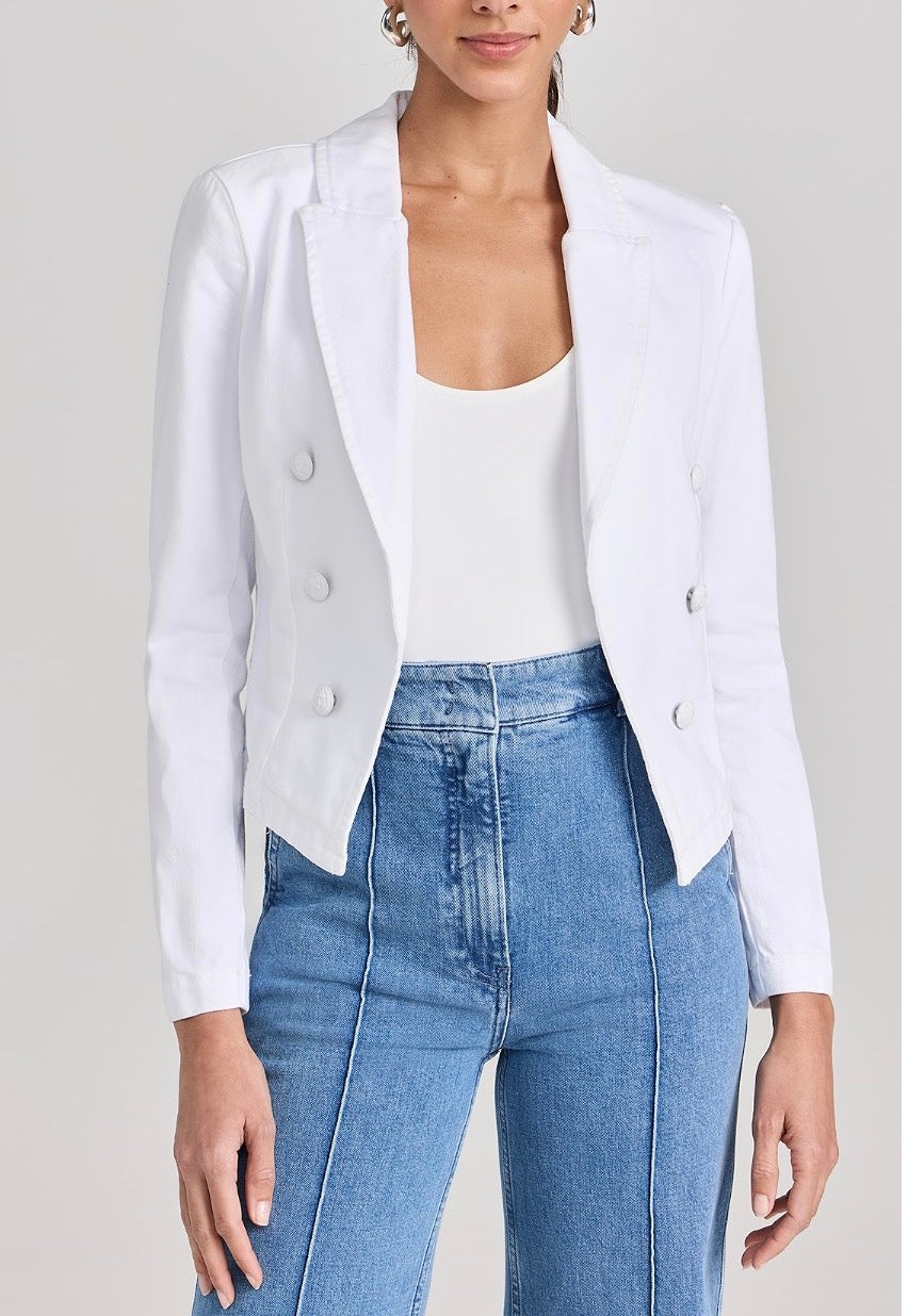 Blazer Denim Designer By L Agence In White, Size: S