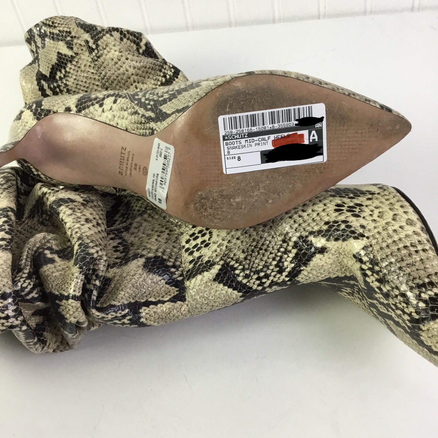 Boots Mid-calf Heels By Schutz In Snakeskin Print, Size: 8