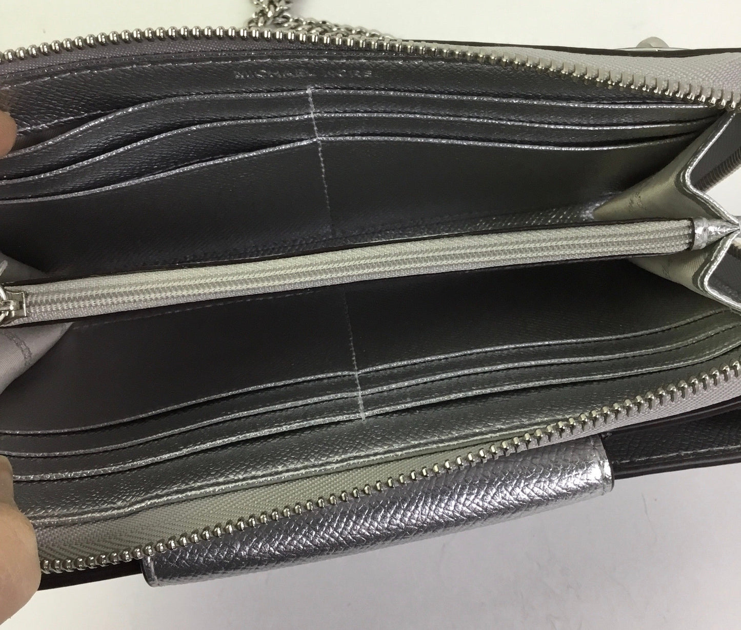 Crossbody Designer By Michael Kors In Silver, Size:Small