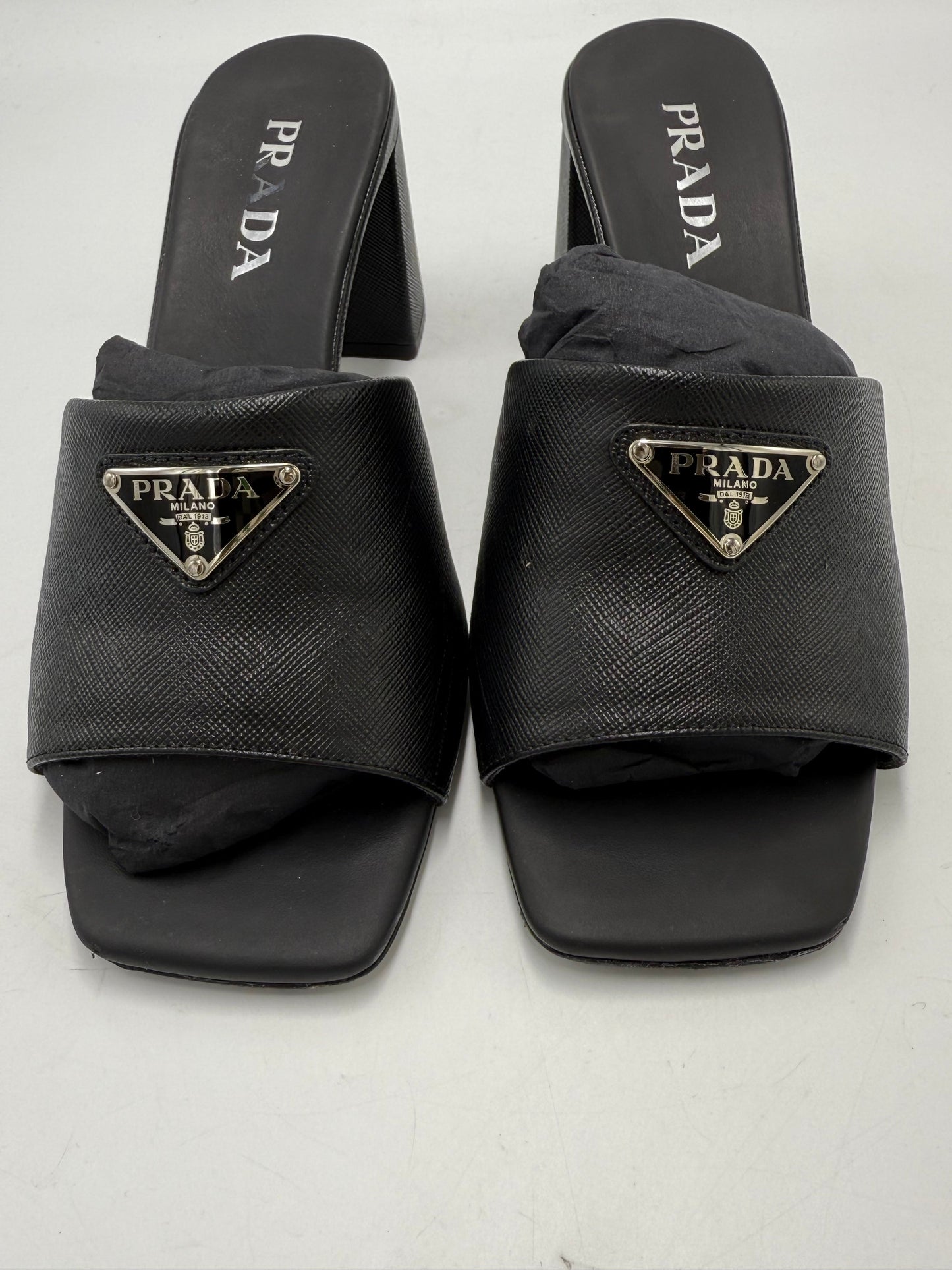 Sandals Luxury Designer By Prada In Black, Size: 9.5 (39.5)