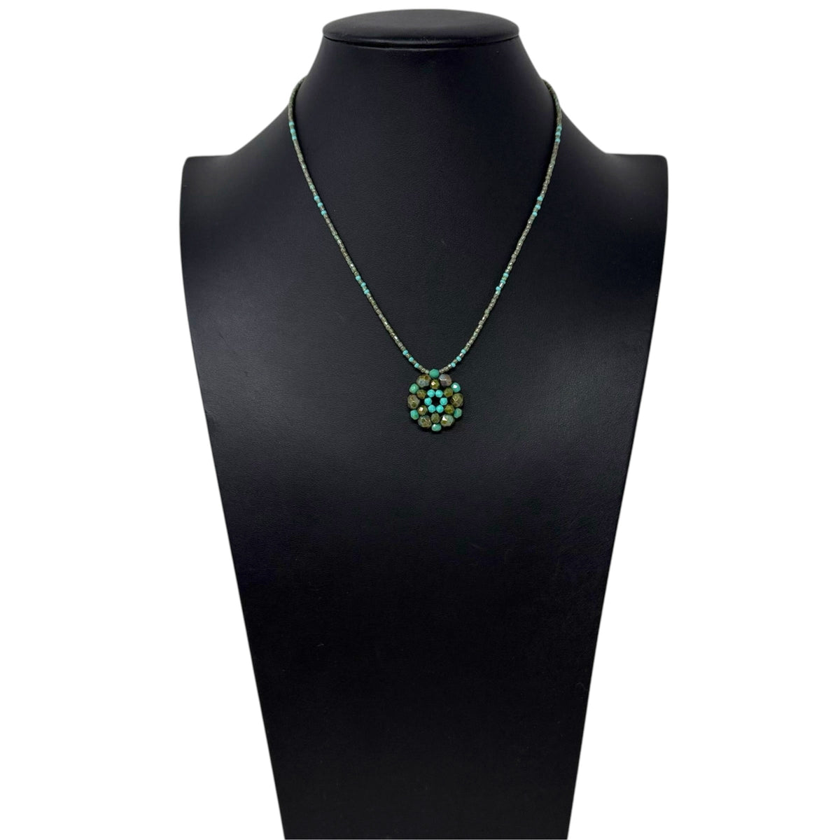 Stone Beaded Flower Pendant Necklace