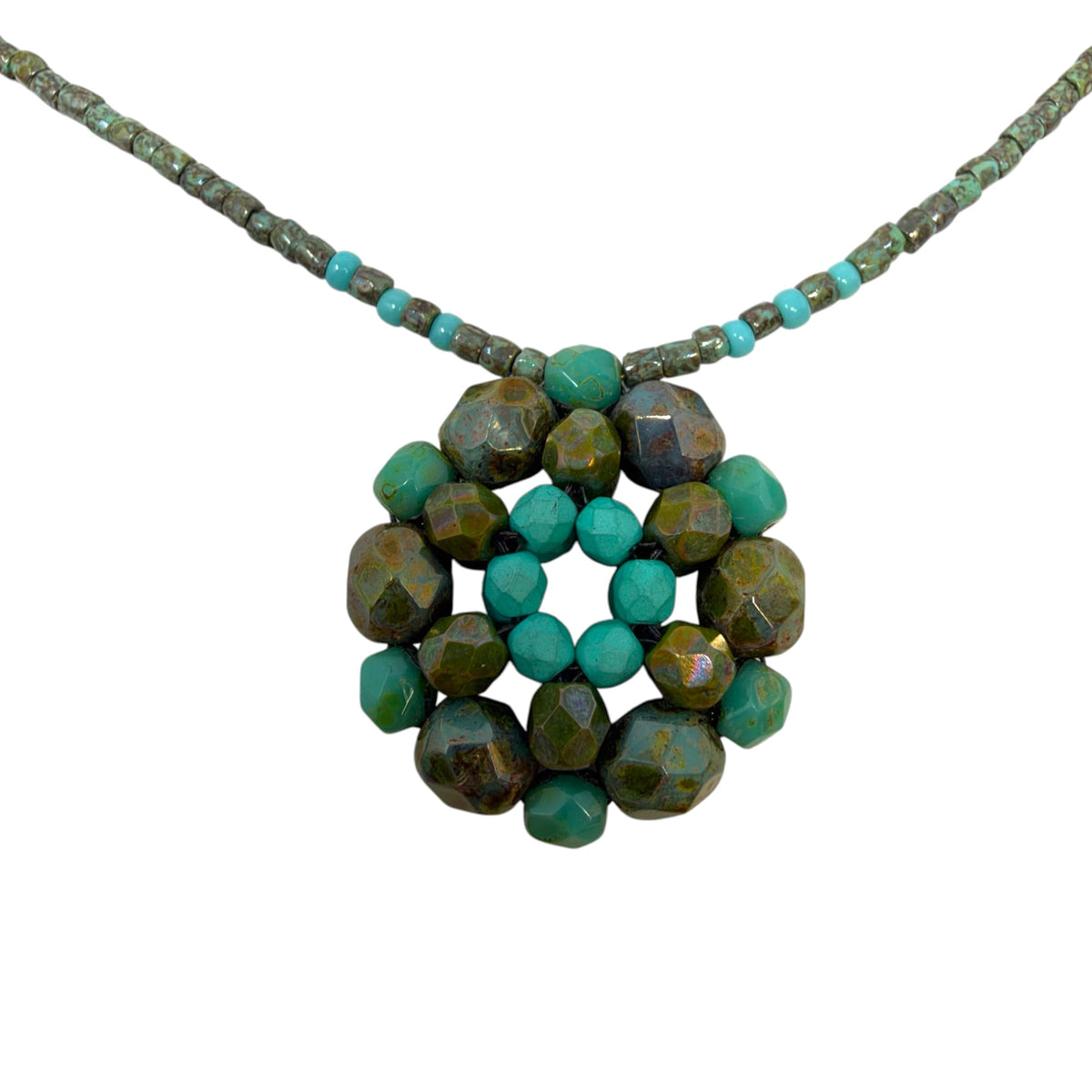 Stone Beaded Flower Pendant Necklace
