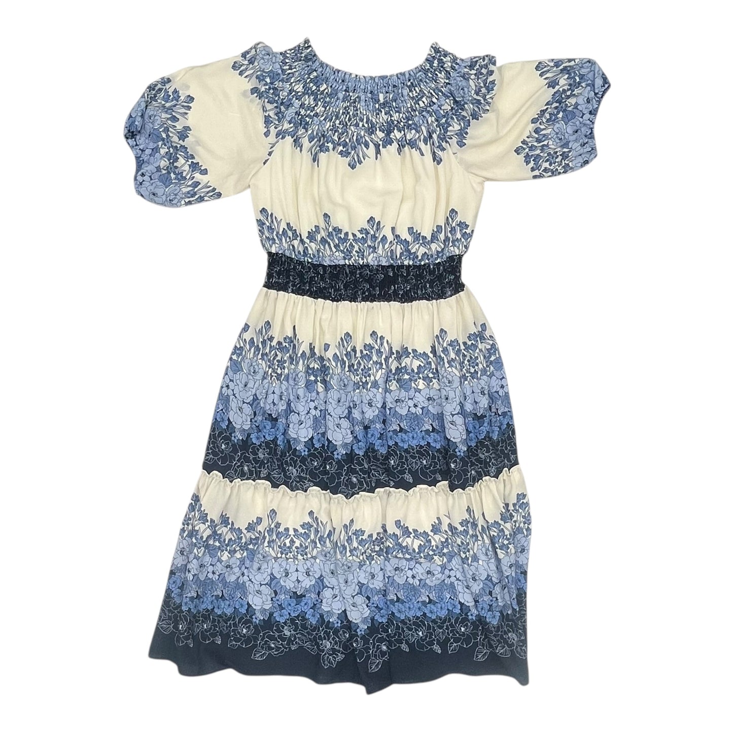 Dress Party Midi By Gabby Skye In Blue & White, Size:12