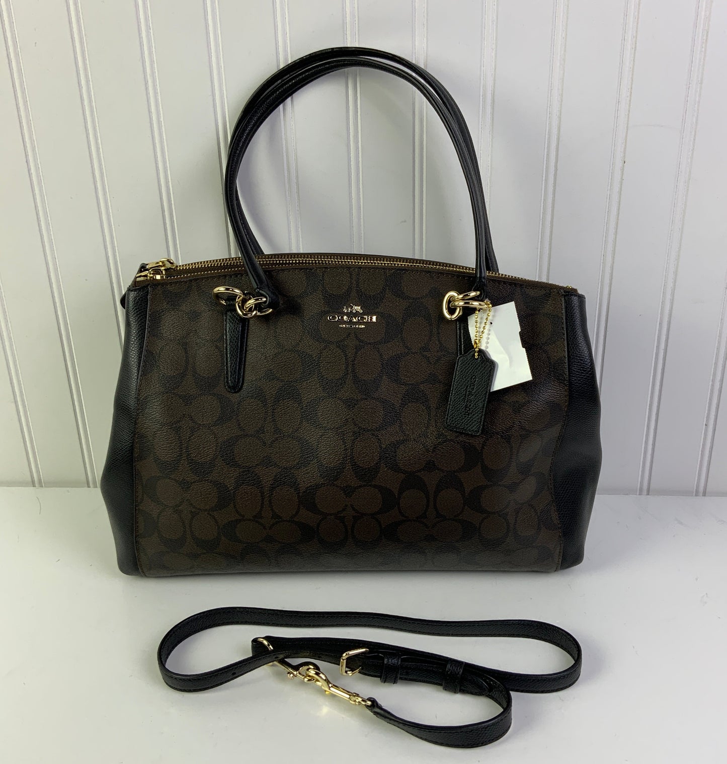 Handbag Designer By Coach In Black & Brown, Size:Medium