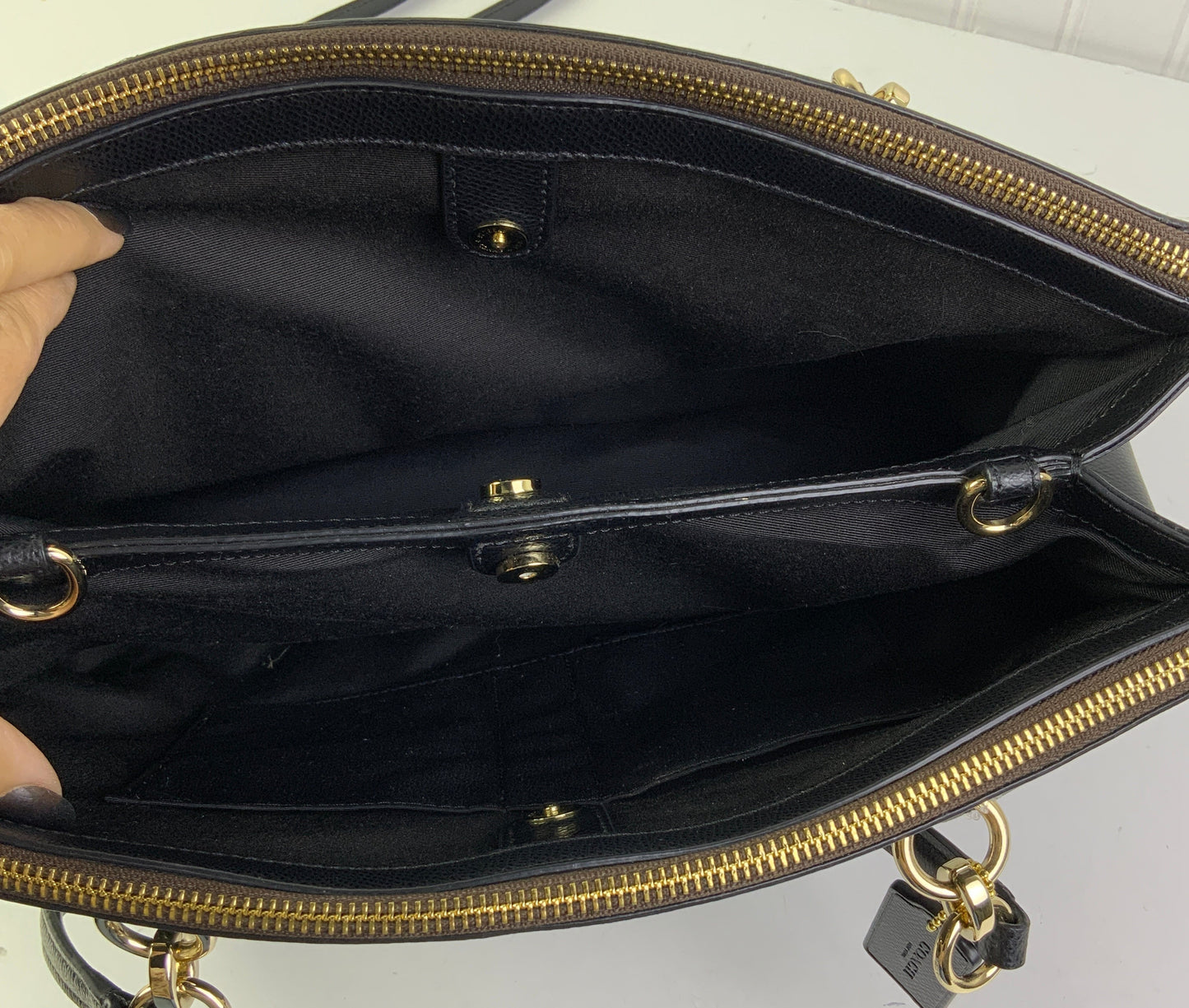 Handbag Designer By Coach In Black & Brown, Size:Medium
