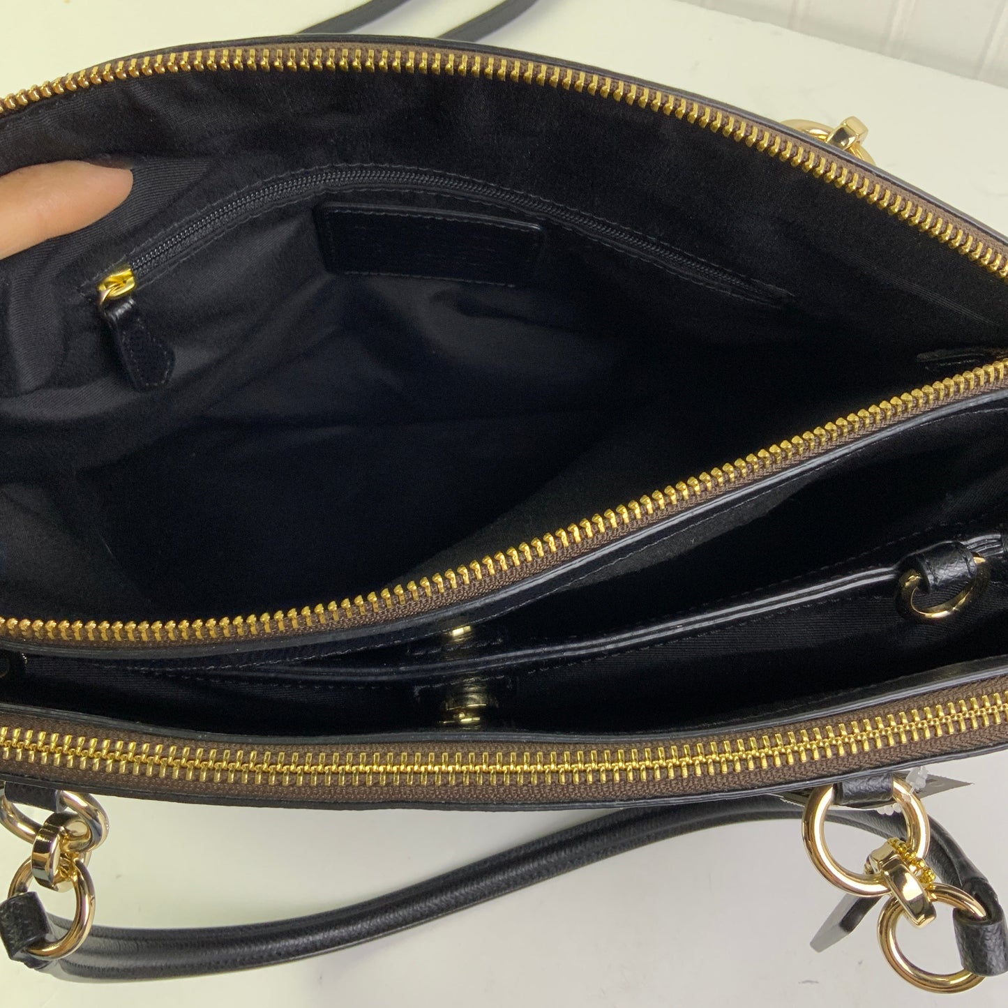 Handbag Designer By Coach In Black & Brown, Size:Medium