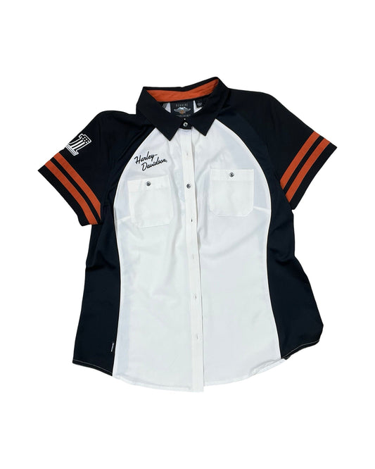 Blouse Ss By Harley Davidson In Black & Cream, Size:L