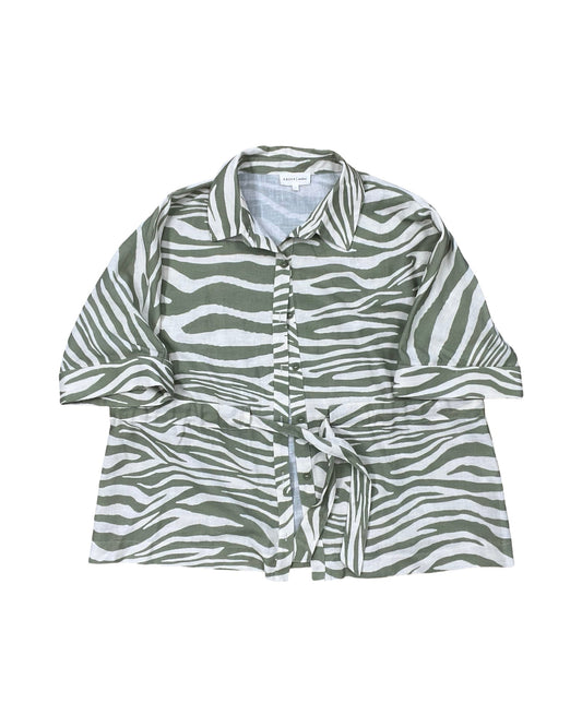 Blouse Ss By Entro In Cream & Green, Size:M