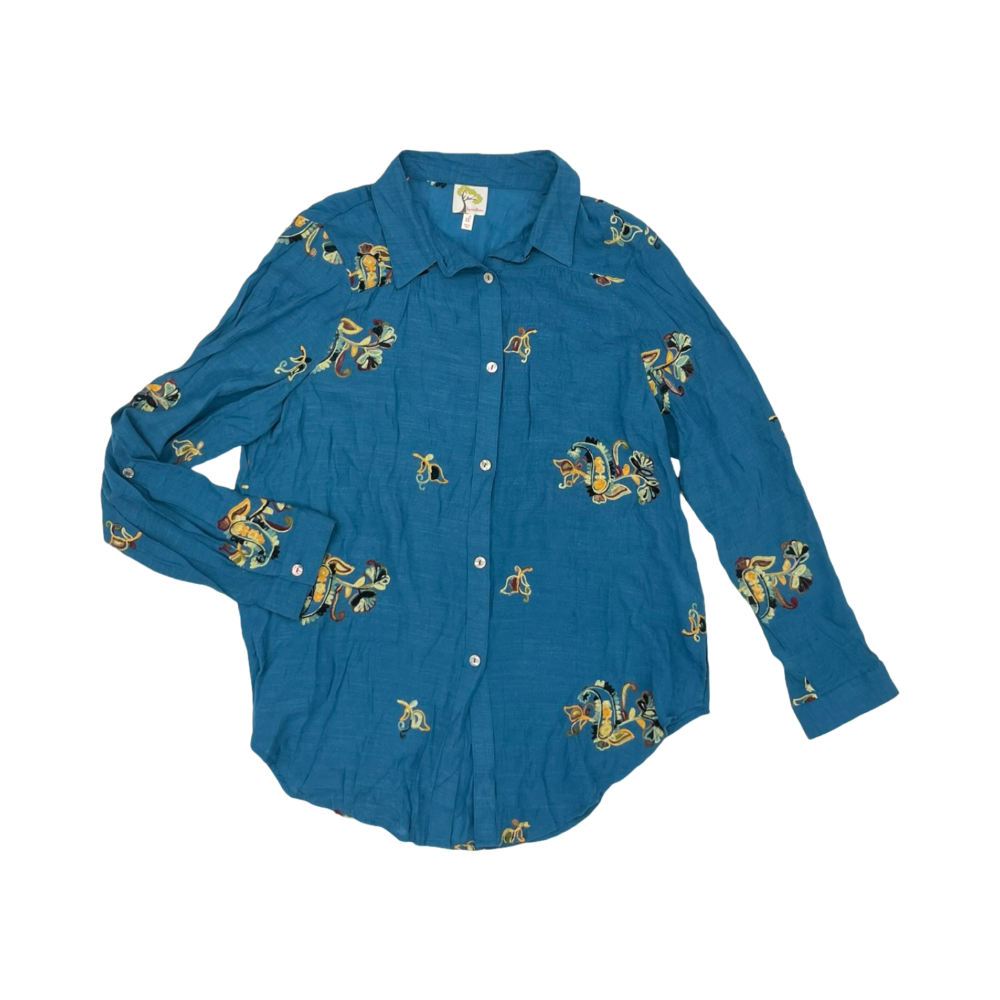 Blouse Ls By Figuero & Flower In Teal, Size:Xl