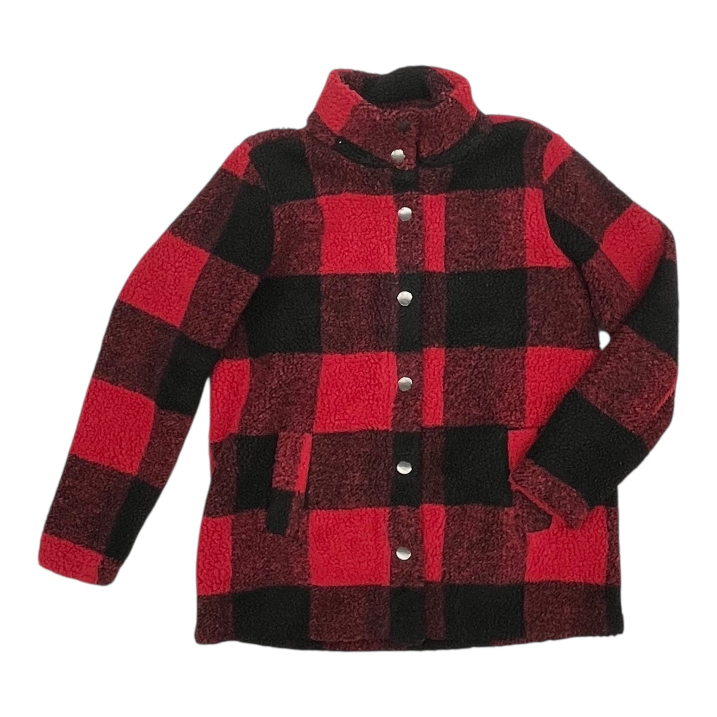 Jacket Faux Fur & Sherpa By Maurices In Black & Red, Size:M