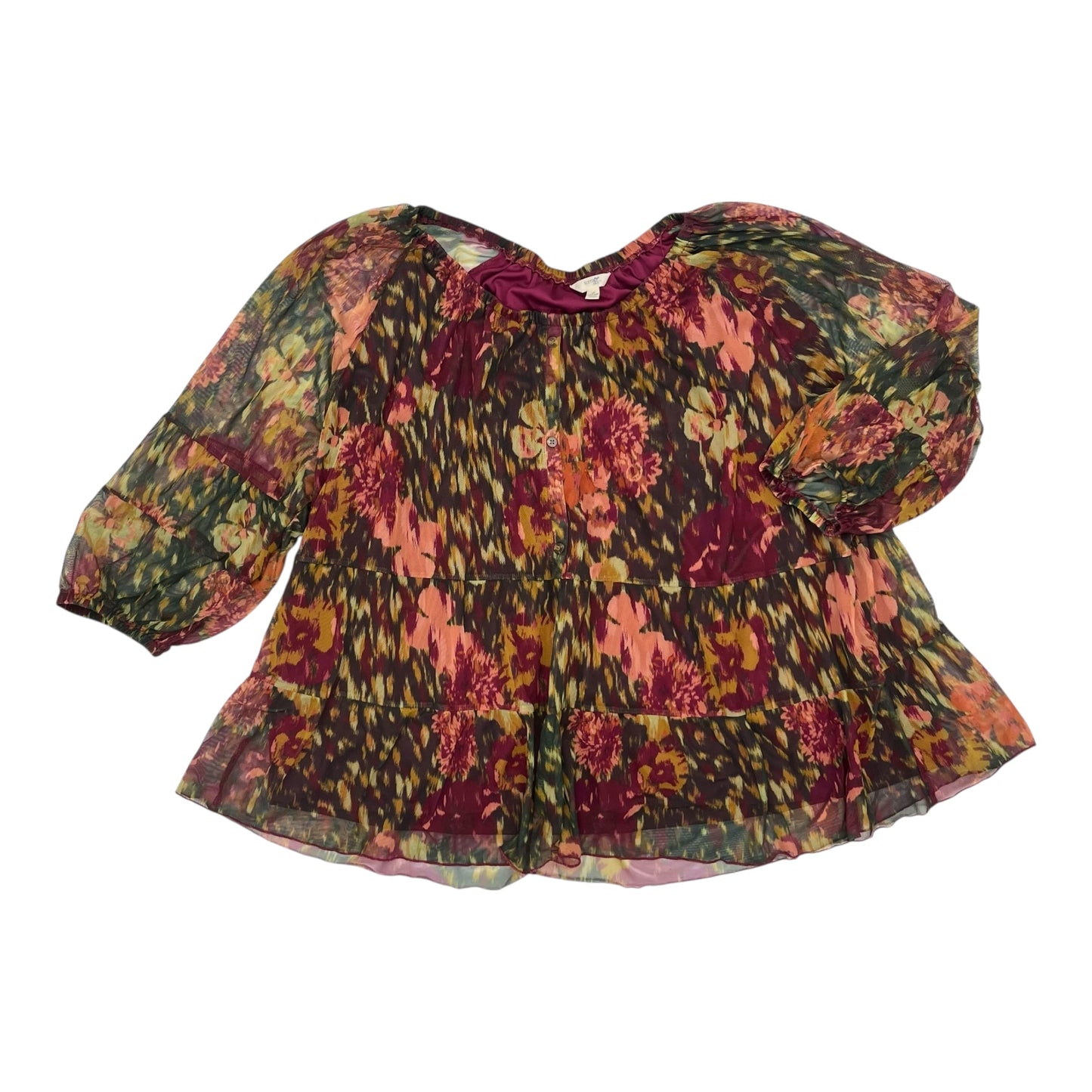 Blouse 3/4 Sleeve By Terra & Sky In Floral Print, Size:4X