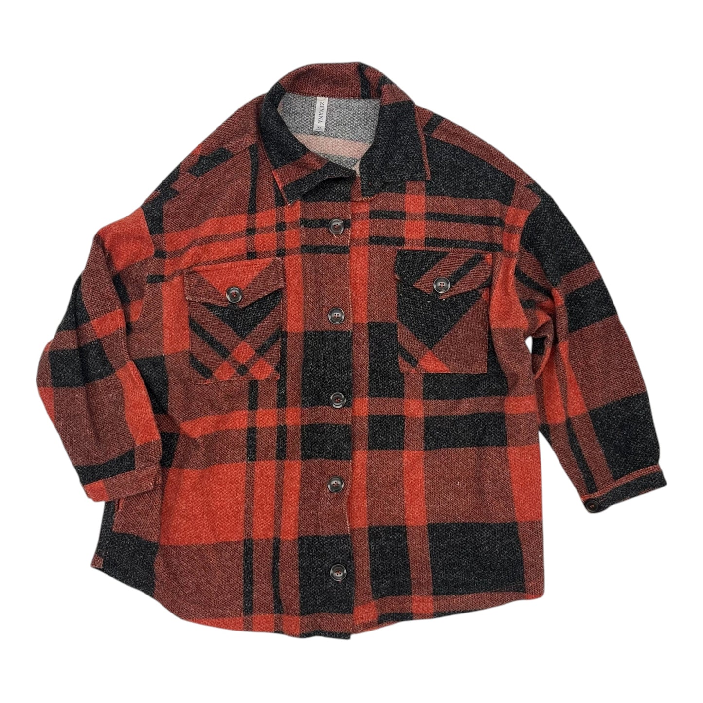 Cardigan By Zenana In Black & Red, Size:Xl