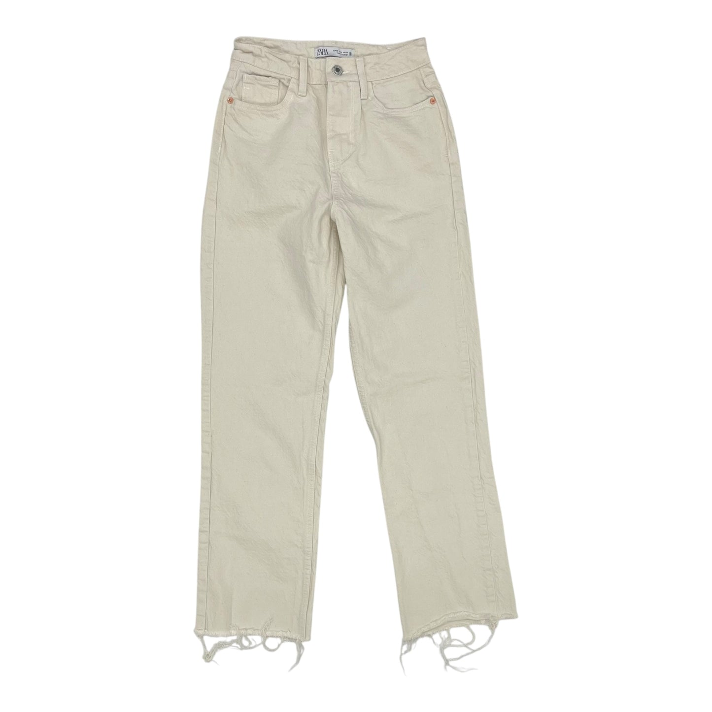 Jeans Straight By Zara In Cream Denim, Size:0