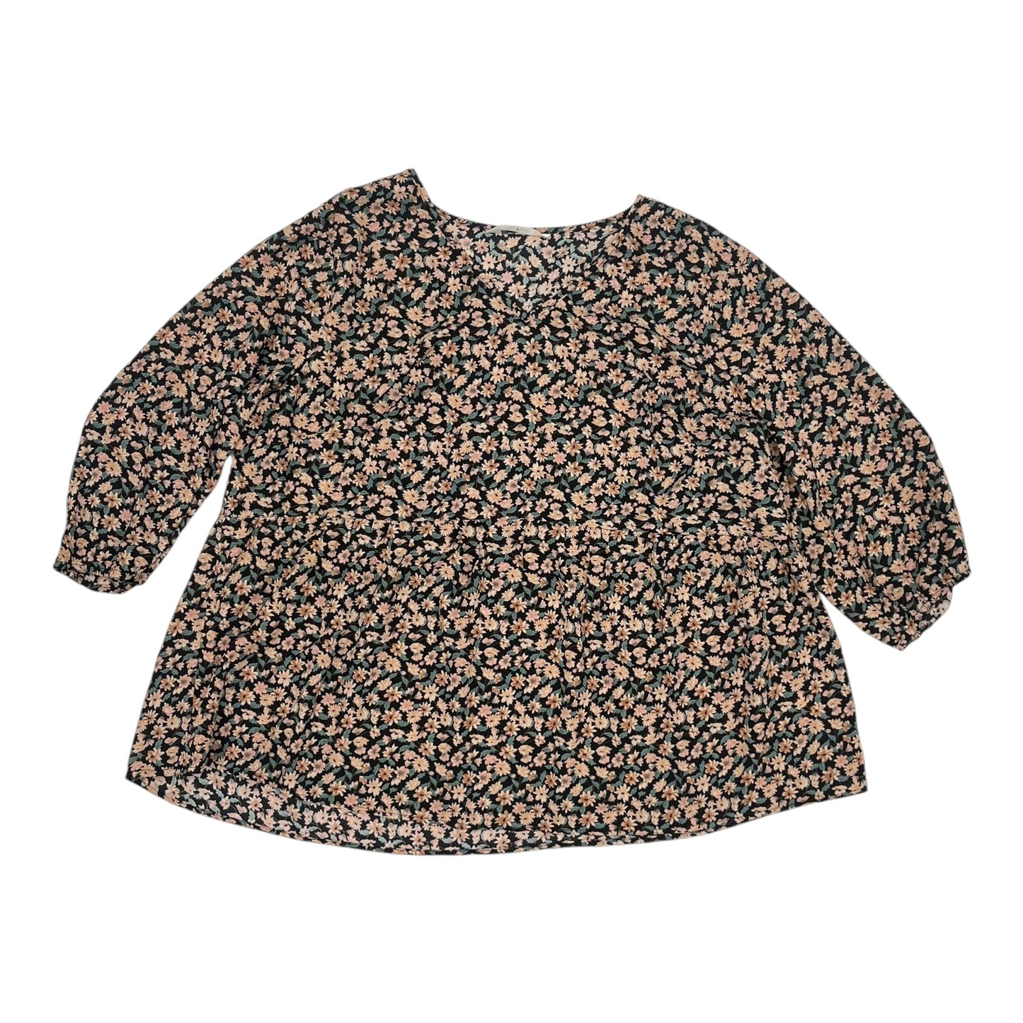 Blouse 3/4 Sleeve By Agnes Orinda In Floral Print, Size:2X