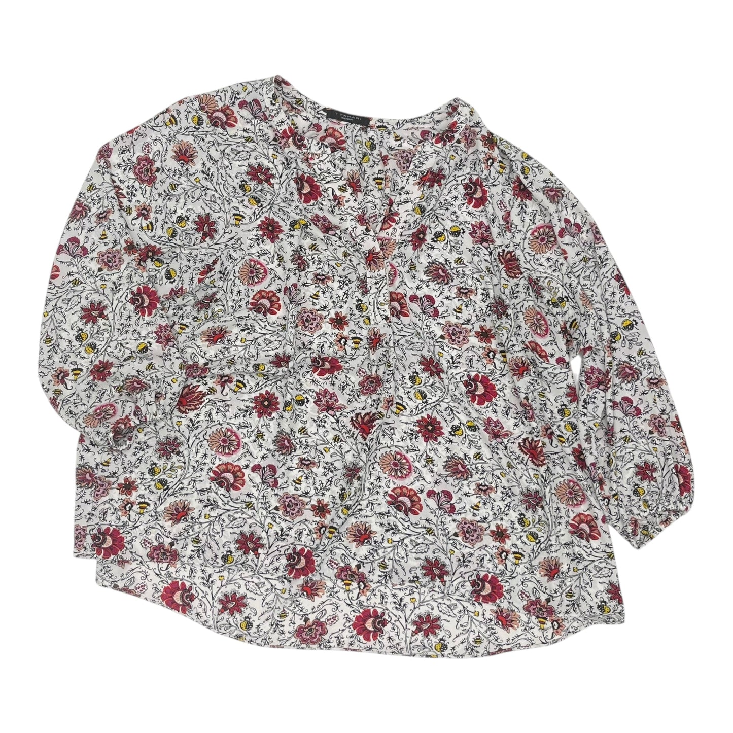 Blouse 3/4 Sleeve By Tahari In White, Size:2X