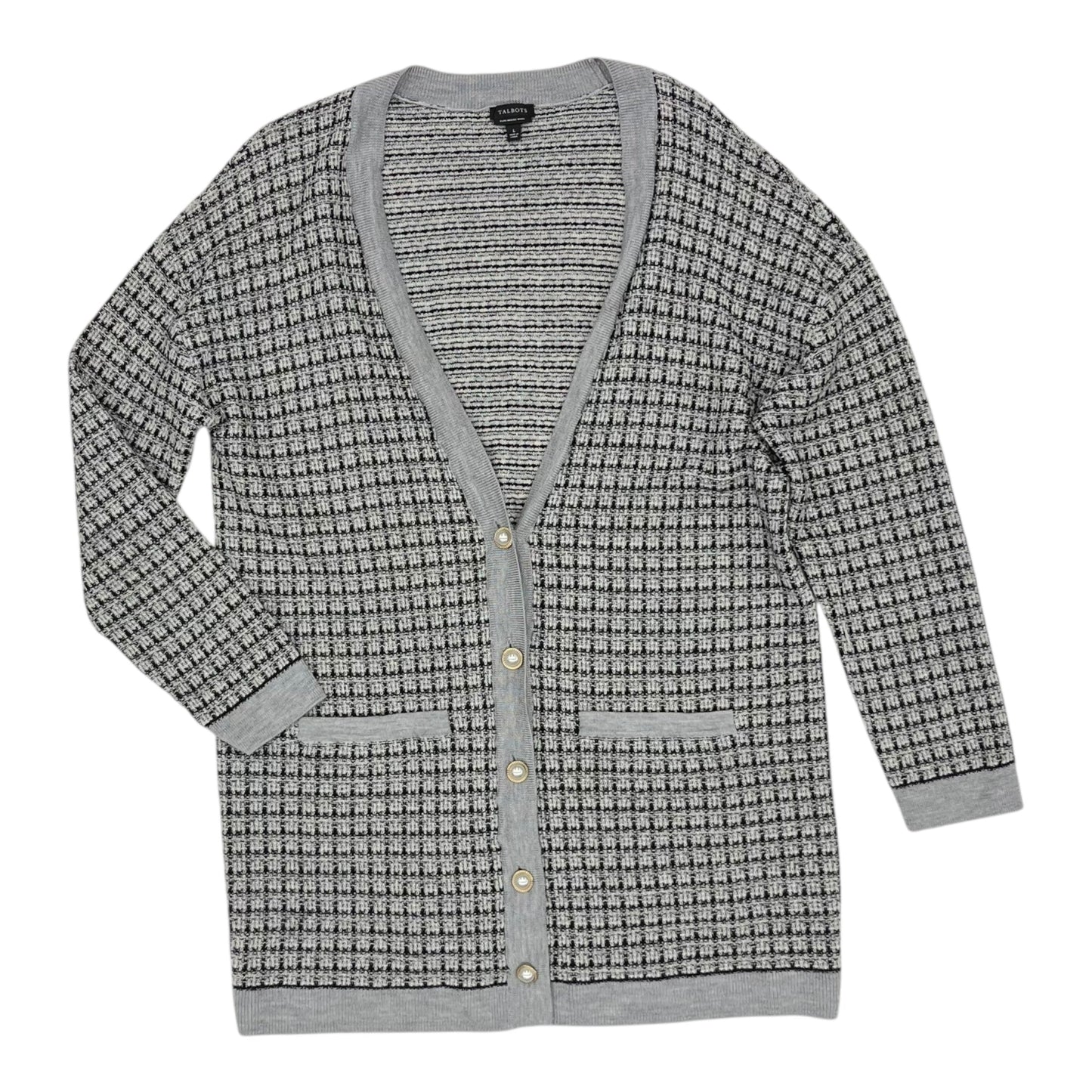 Sweater Cardigan By Talbots In Black & Grey, Size:L