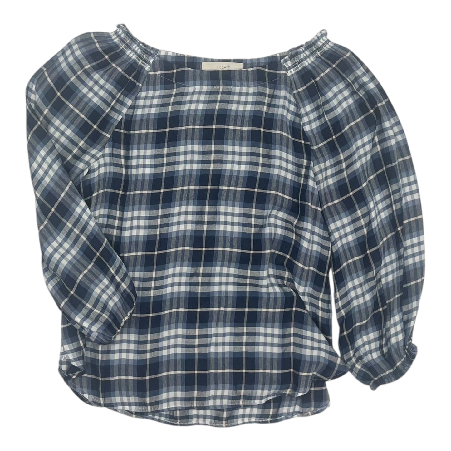 Blouse Ls By Loft In Plaid Pattern, Size:S