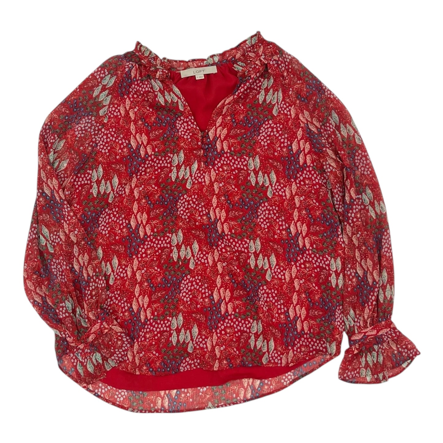 Blouse Ls By Loft In Red, Size:M
