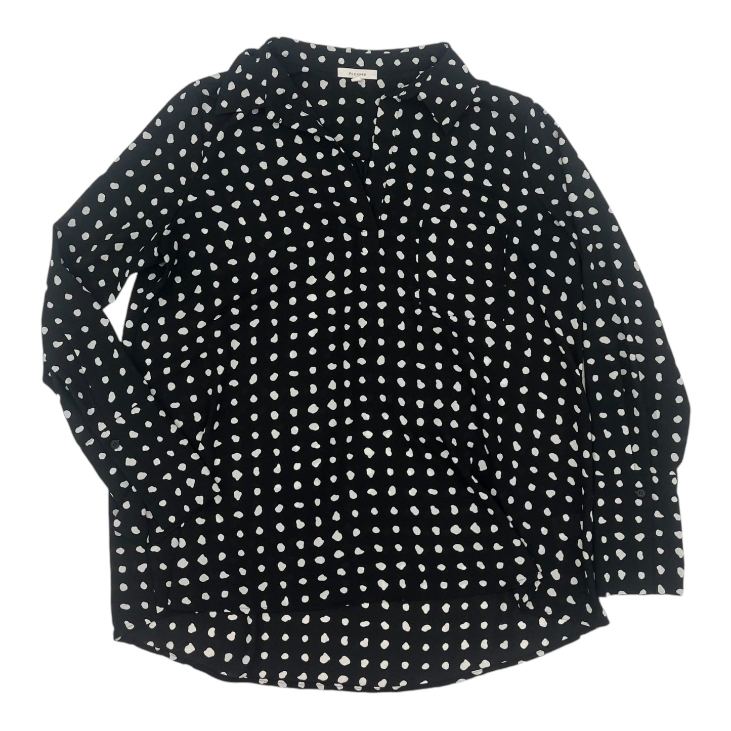 Blouse Ls By Pleione In Black & White, Size:M