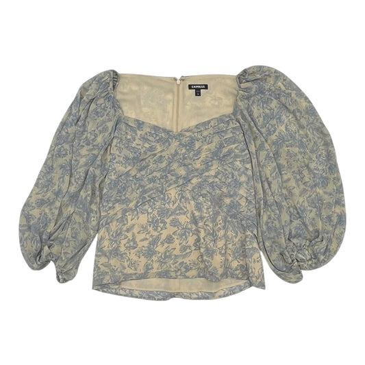 Blouse Ls By Express In Blue & Cream, Size:L