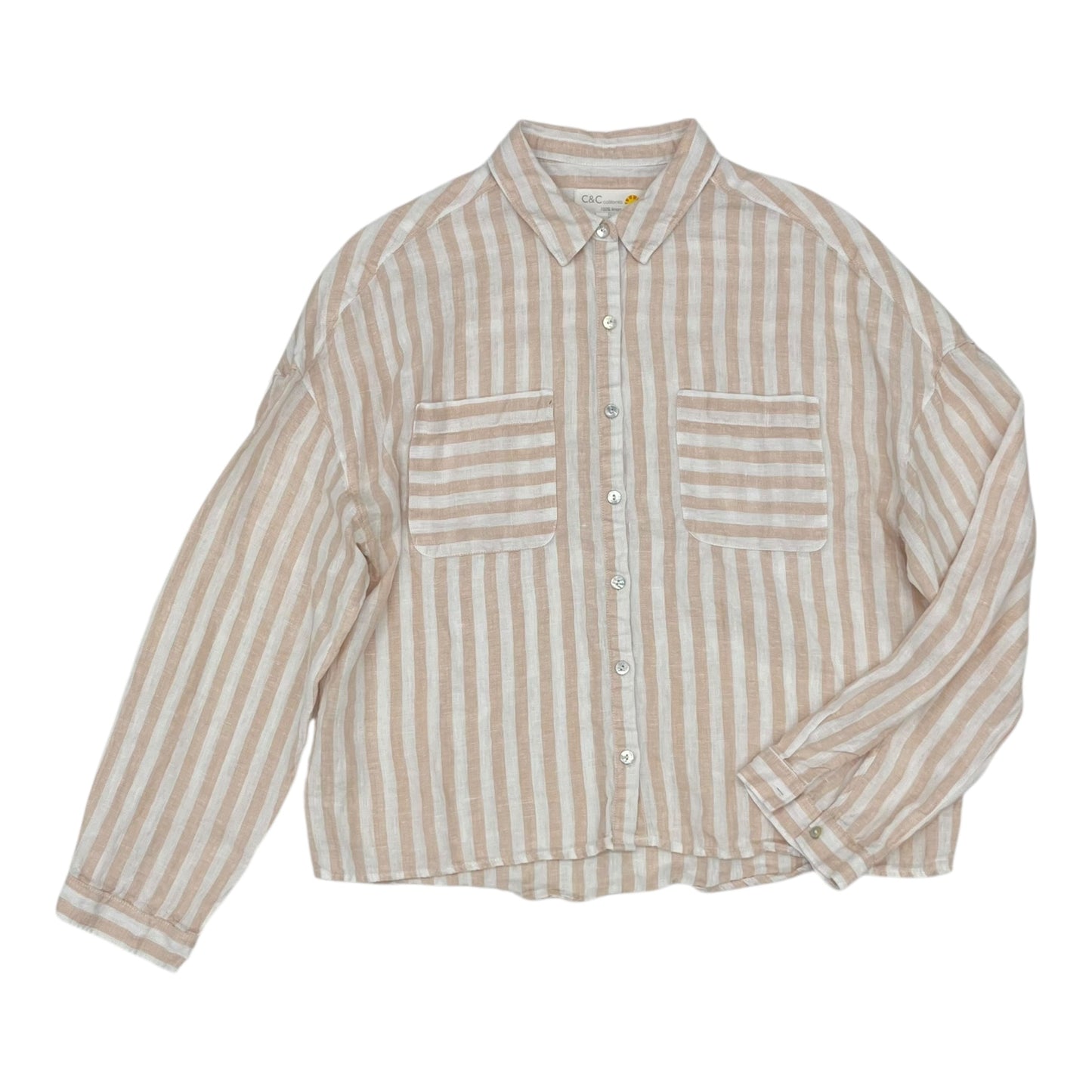 Blouse Ls By C And C In Orange & White, Size:L