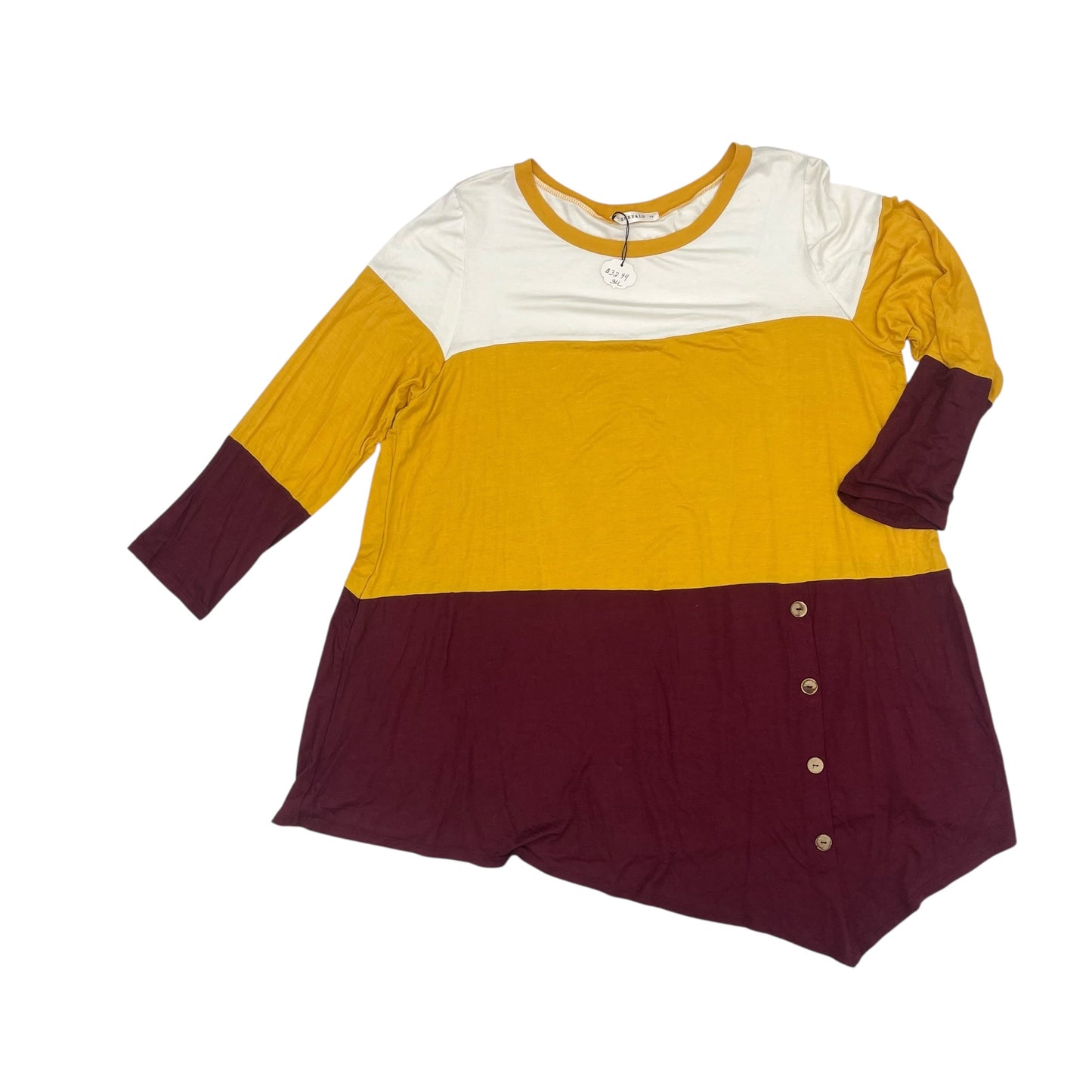 Top 3/4 Sleeve By Emerald In Red & Yellow, Size:3X