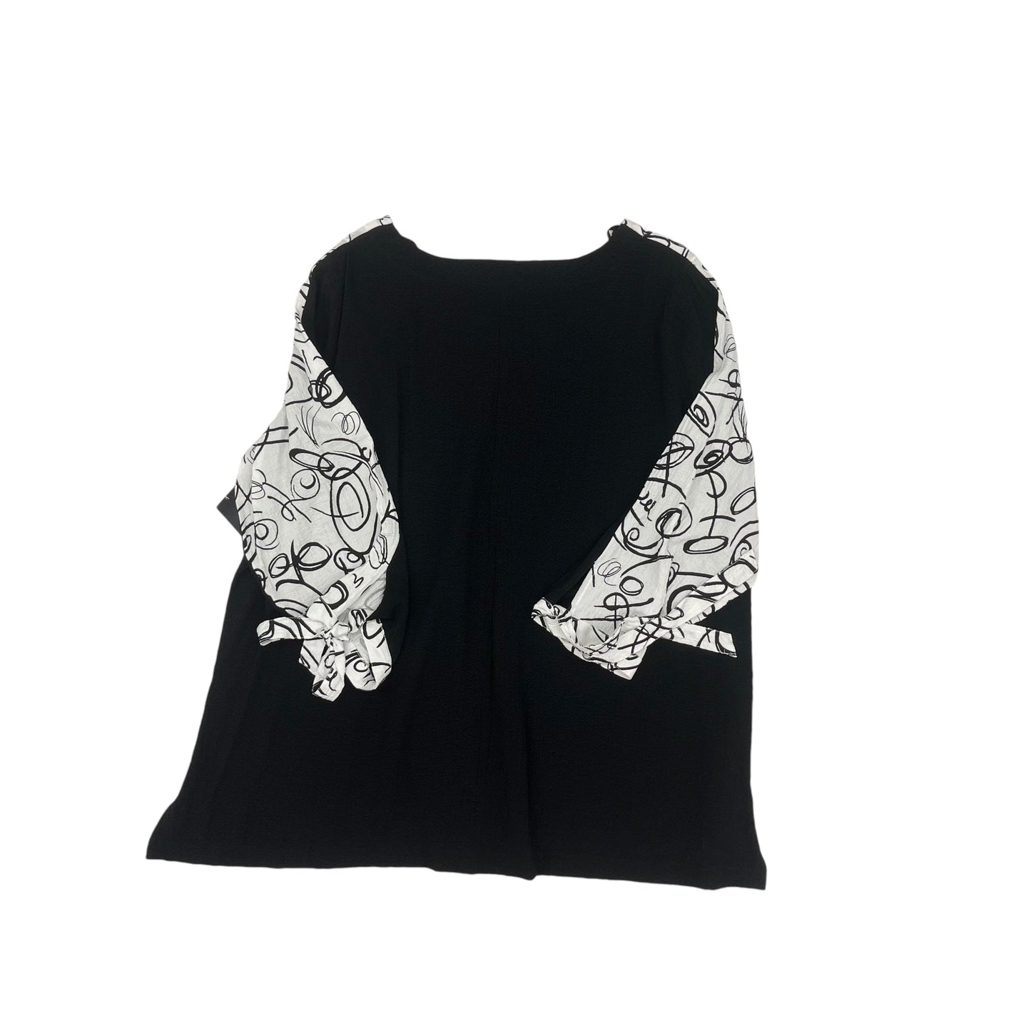 Blouse 3/4 Sleeve By Ali Miles In Black & White, Size:1X