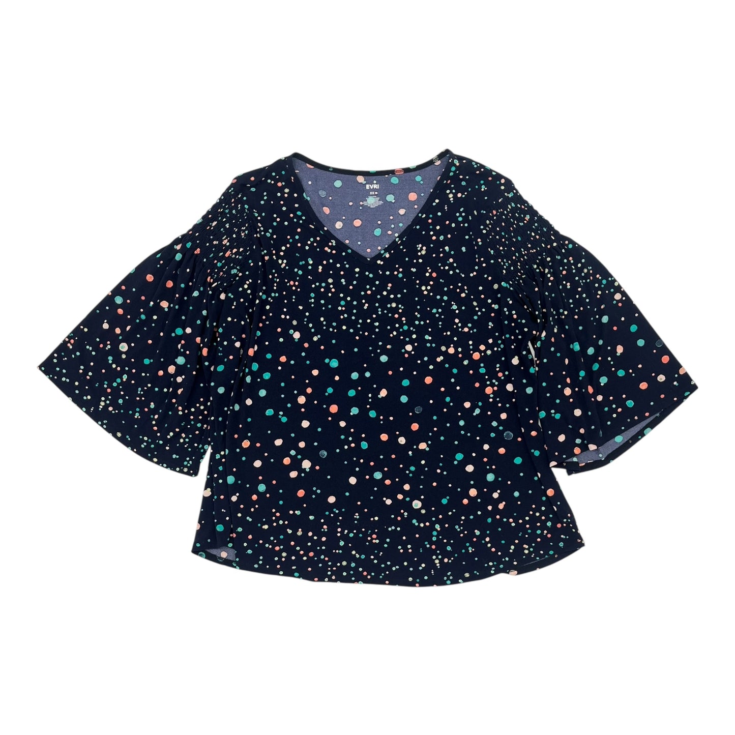 Blouse 3/4 Sleeve By Evri In Blue, Size:2X