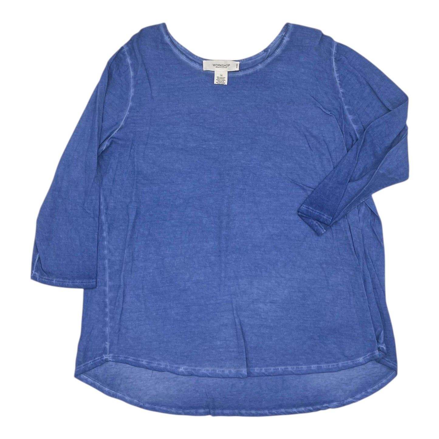 Top 3/4 Sleeve By Workshop In Blue, Size:1X