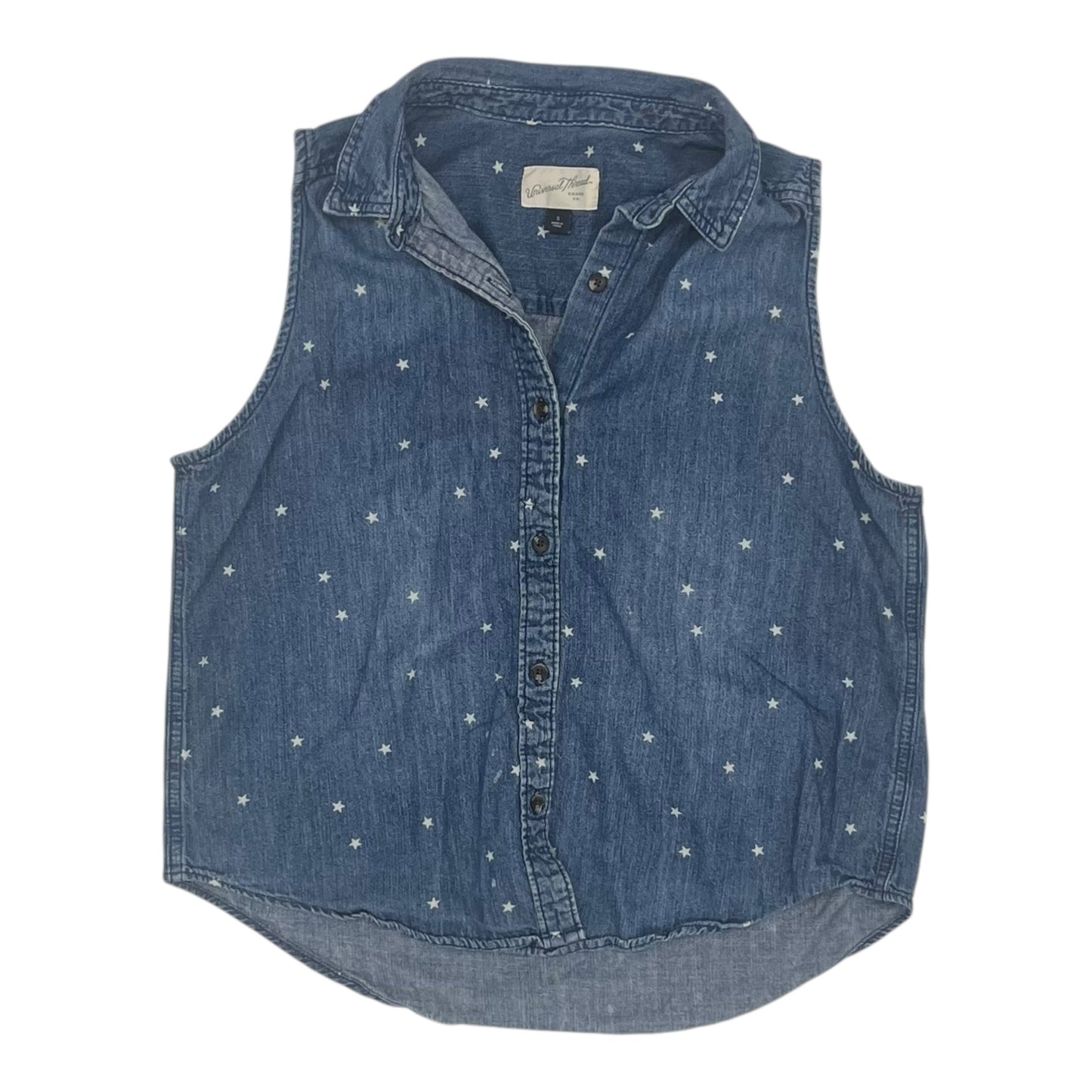 Blouse Sleeveless By Universal Thread In Blue Denim, Size:S
