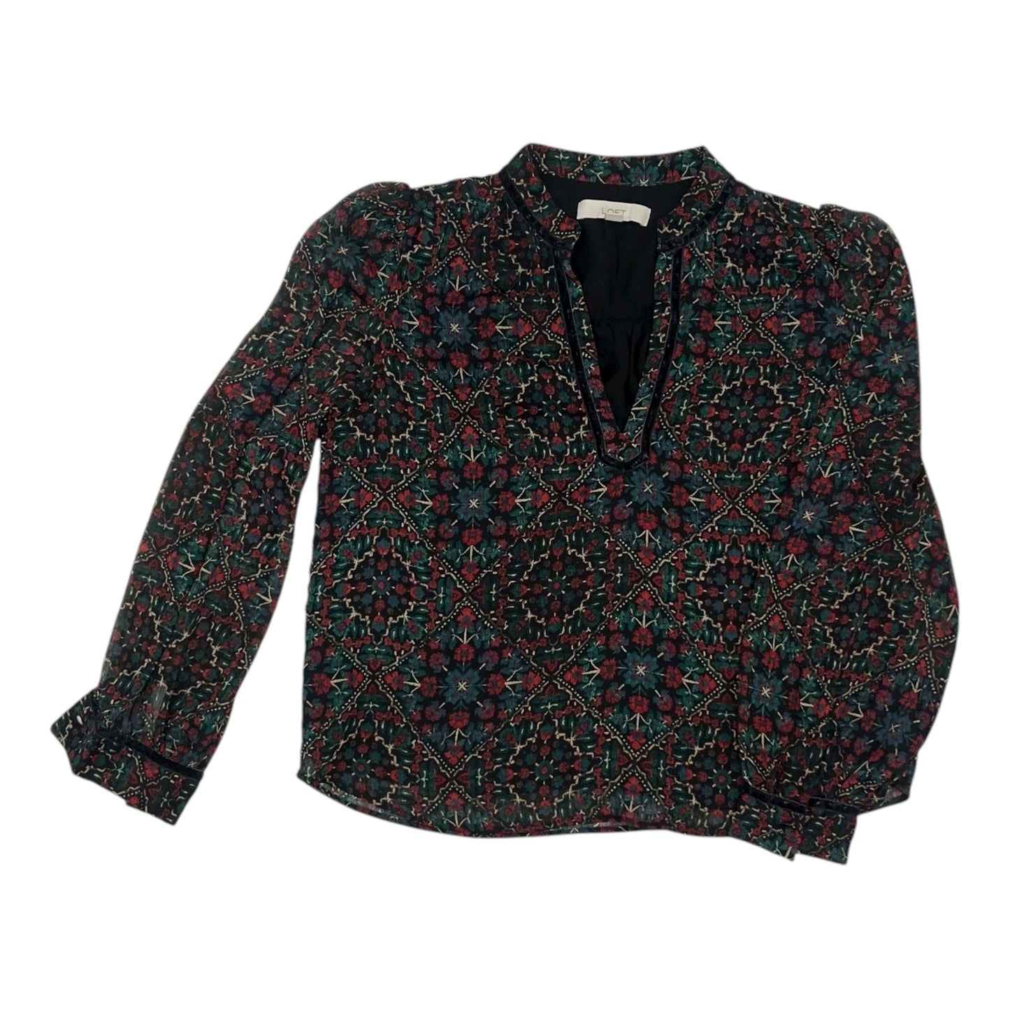 Blouse Ls By Loft In Black & Red, Size:S