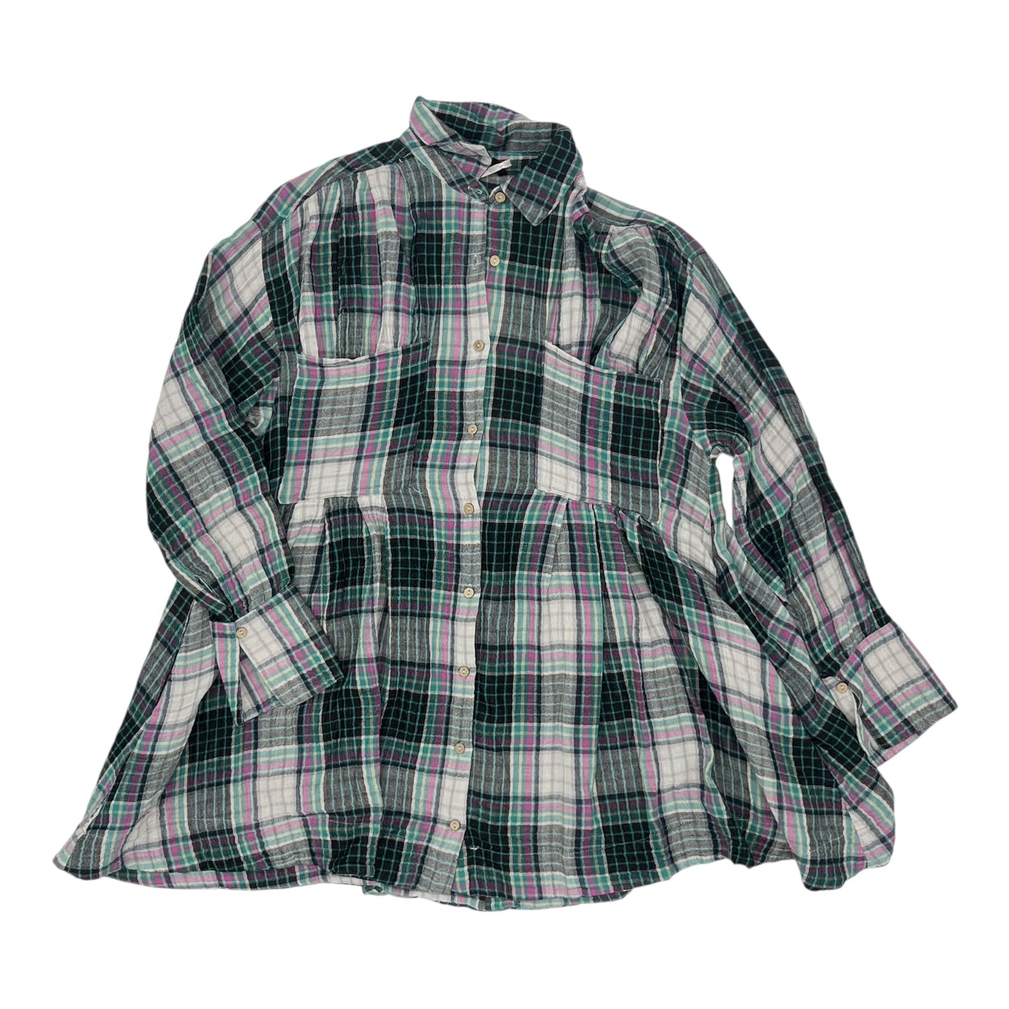Blouse Ls By Free People In Green & Pink, Size:Xs