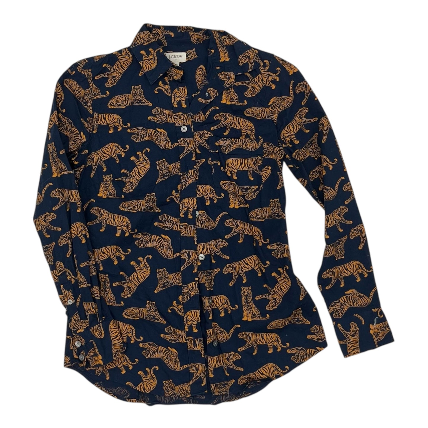 Blouse Ls By J. Crew In Blue & Orange, Size:Xxs