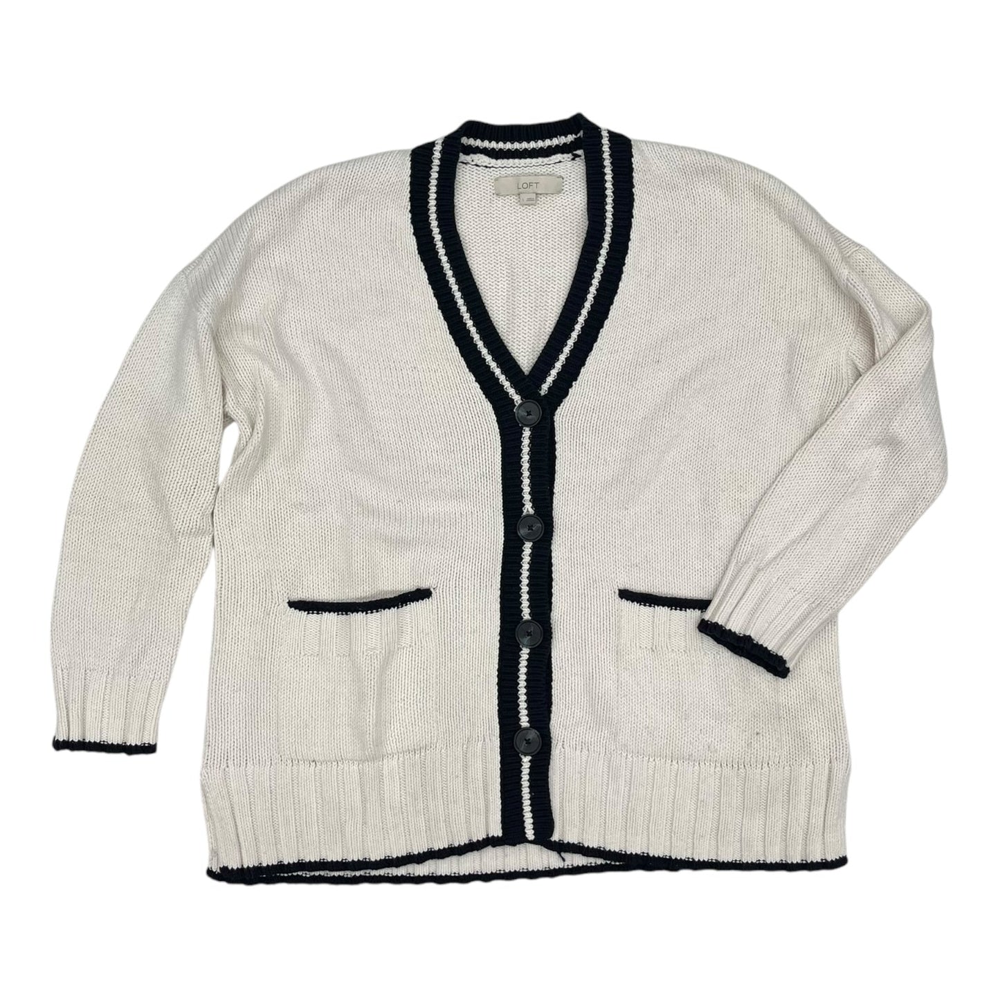 Sweater Cardigan By Loft In Blue & White, Size:L