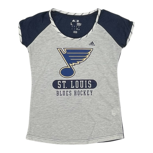 Athletic Top Ss By Adidas In Blue & Grey, Size:L