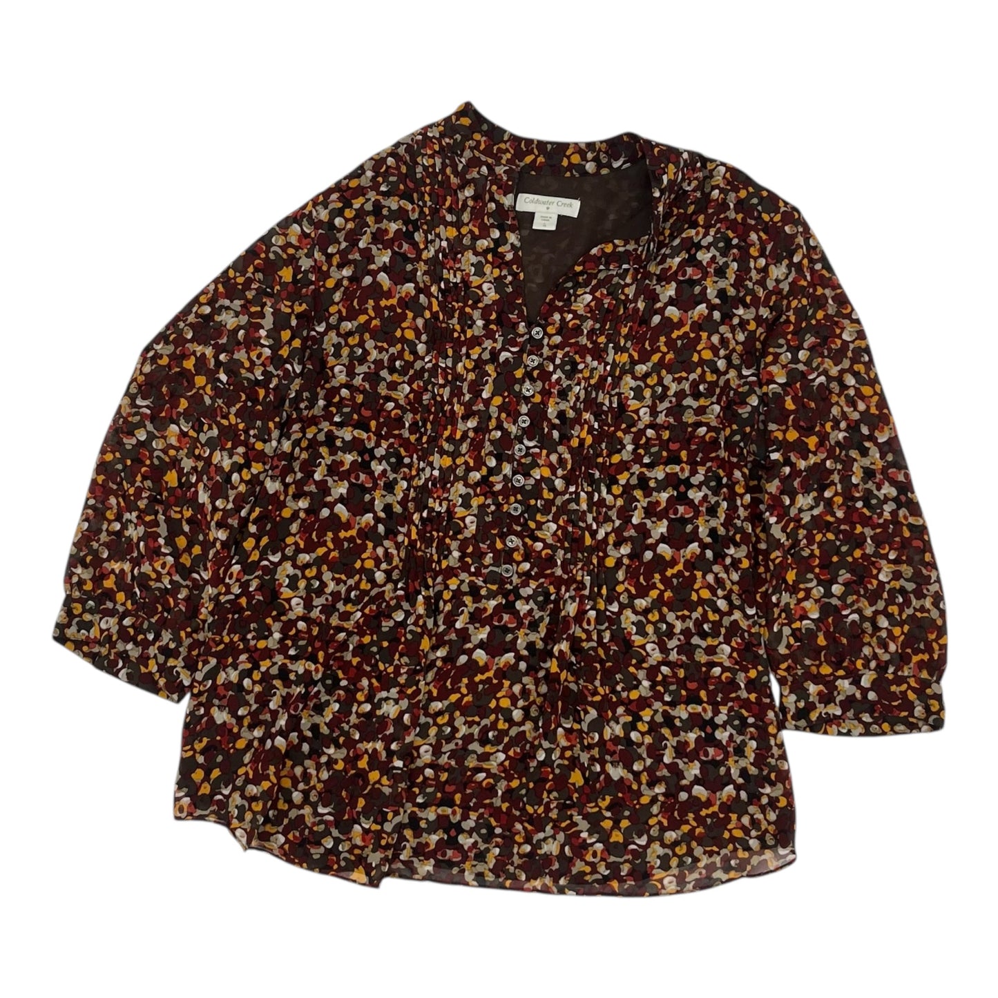 Blouse 3/4 Sleeve By Coldwater Creek In Brown & Red, Size:L