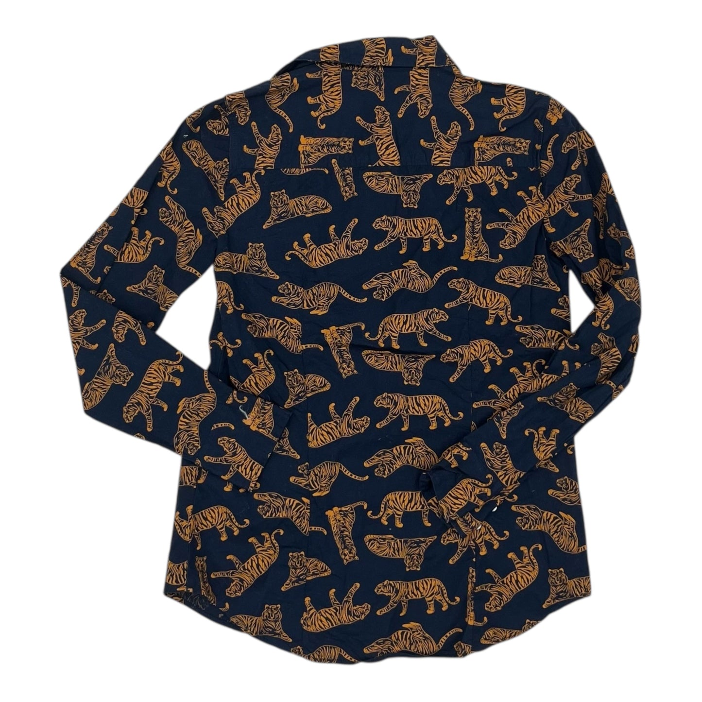 Blouse Ls By J. Crew In Blue & Orange, Size:Xxs