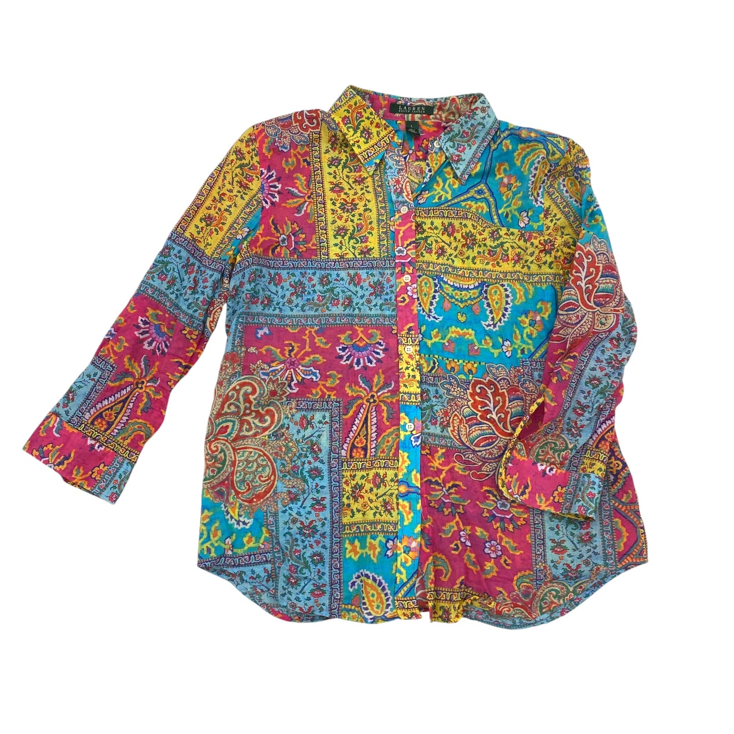 Blouse 3/4 Sleeve By Lauren By Ralph Lauren In Multi, Size:L