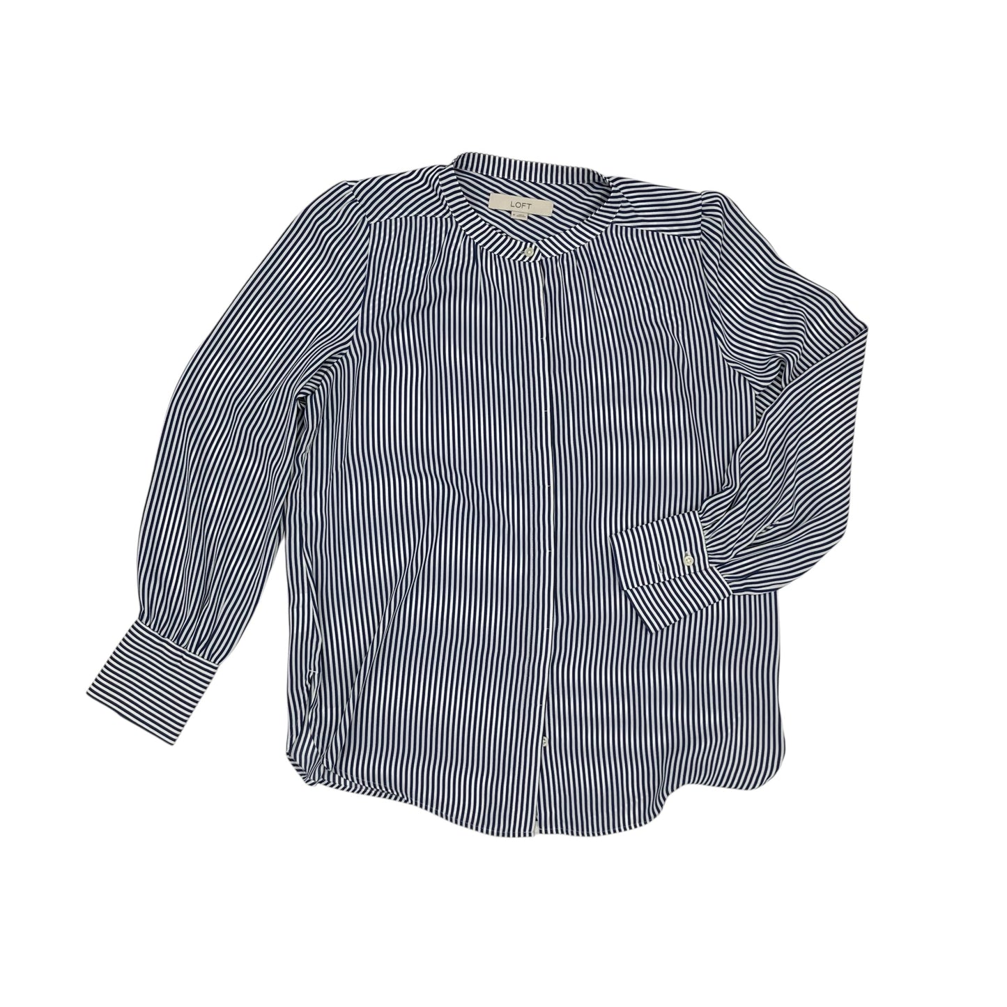 Blouse Ls By Loft In Blue & White, Size:M