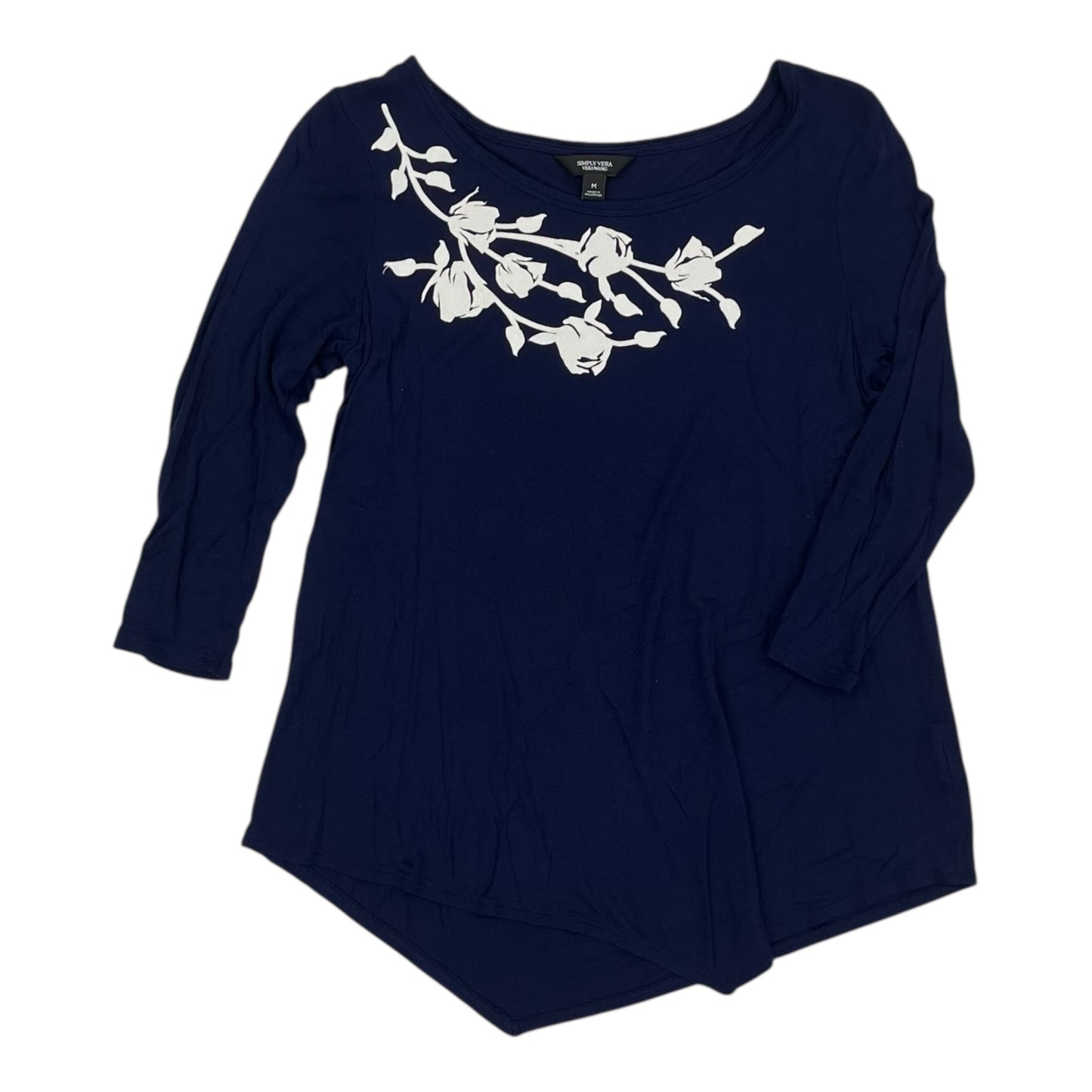 Top 3/4 Sleeve By Simply Vera In Blue & White, Size:M
