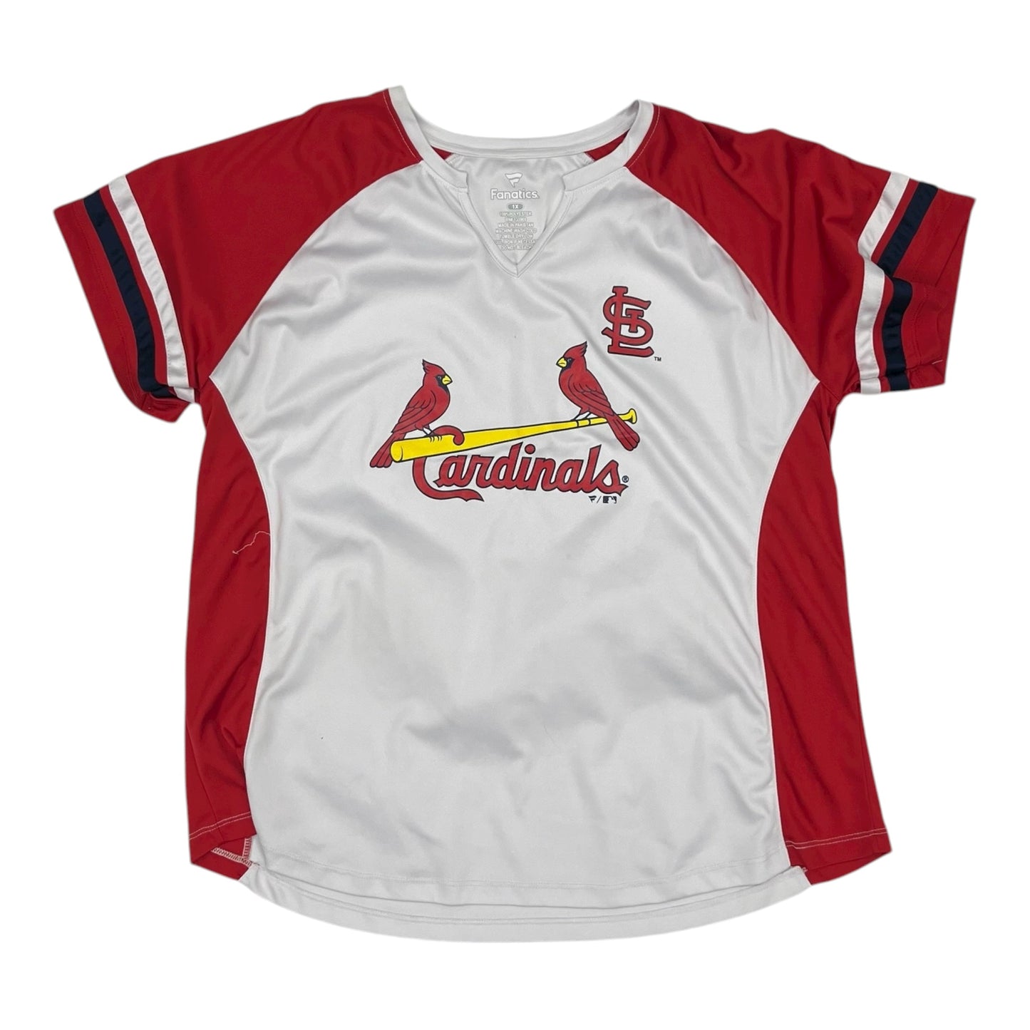 Athletic Top Ss By Fanatics In Red & White, Size:1X