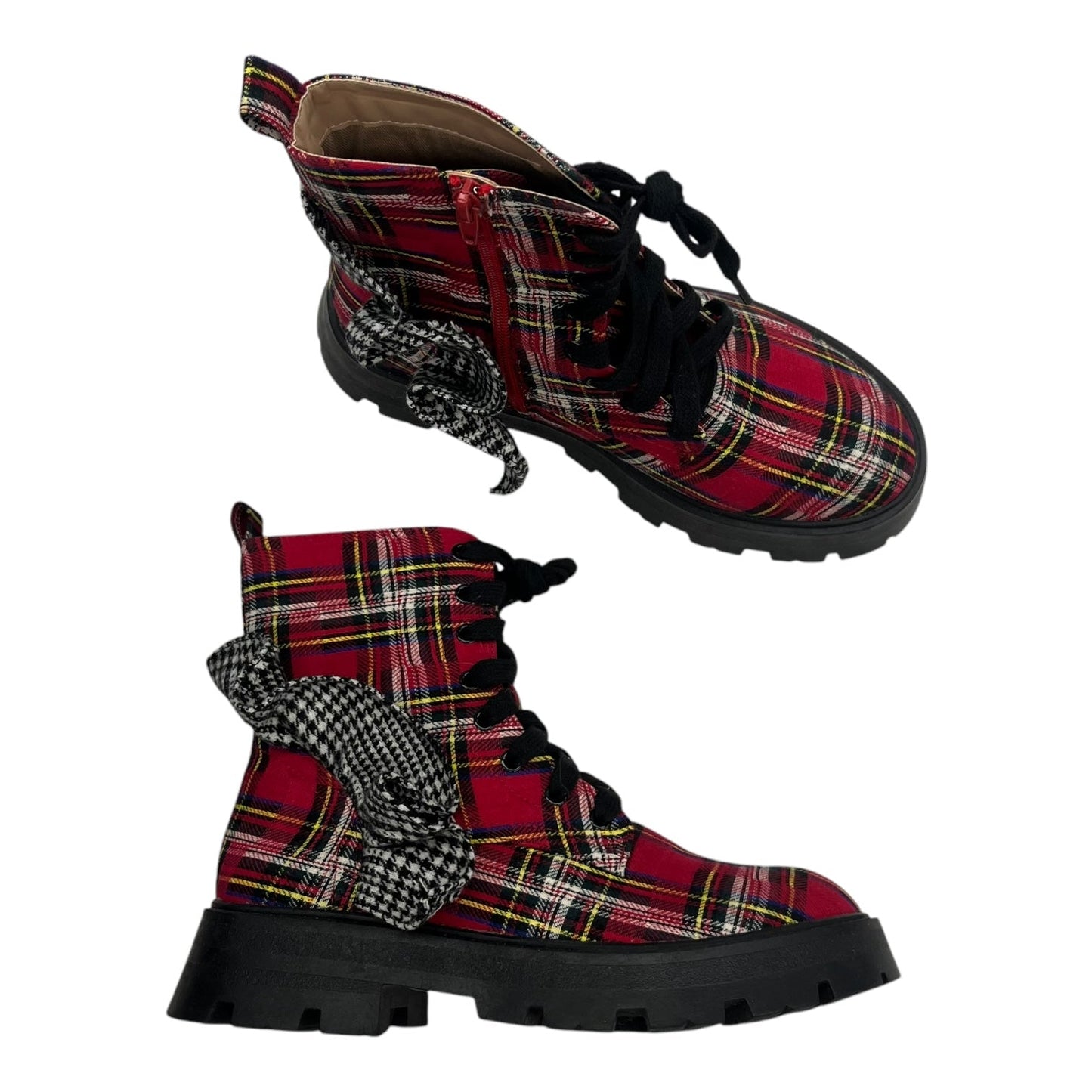 Boots Ankle Flats By Betsey Johnson In Plaid Pattern, Size:7