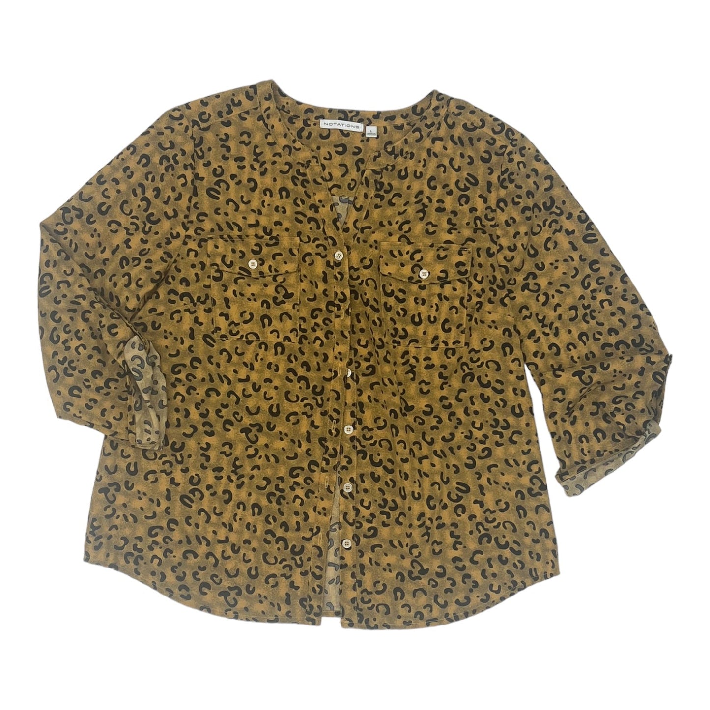 ANIMAL PRINT NOTATIONS TOP 3/4 SLEEVE, Size L