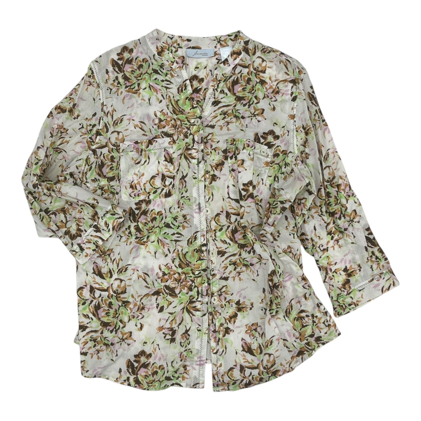 Blouse 3/4 Sleeve By Clothes Mentor In Cream, Size:1X