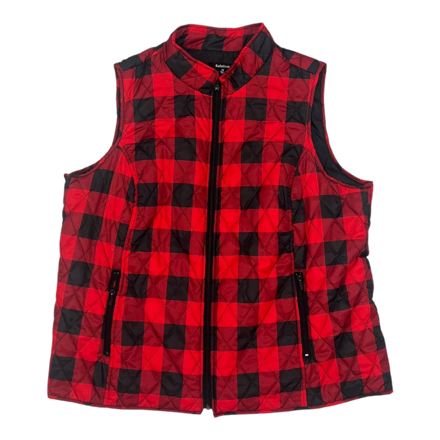 Vest Puffer & Quilted By Relativity In Black & Red, Size:3X