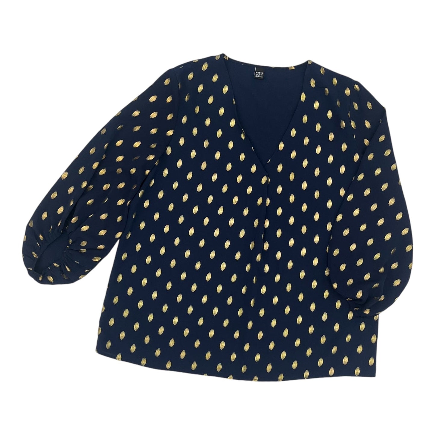 Blouse 3/4 Sleeve By Shein In Blue & Gold, Size:L