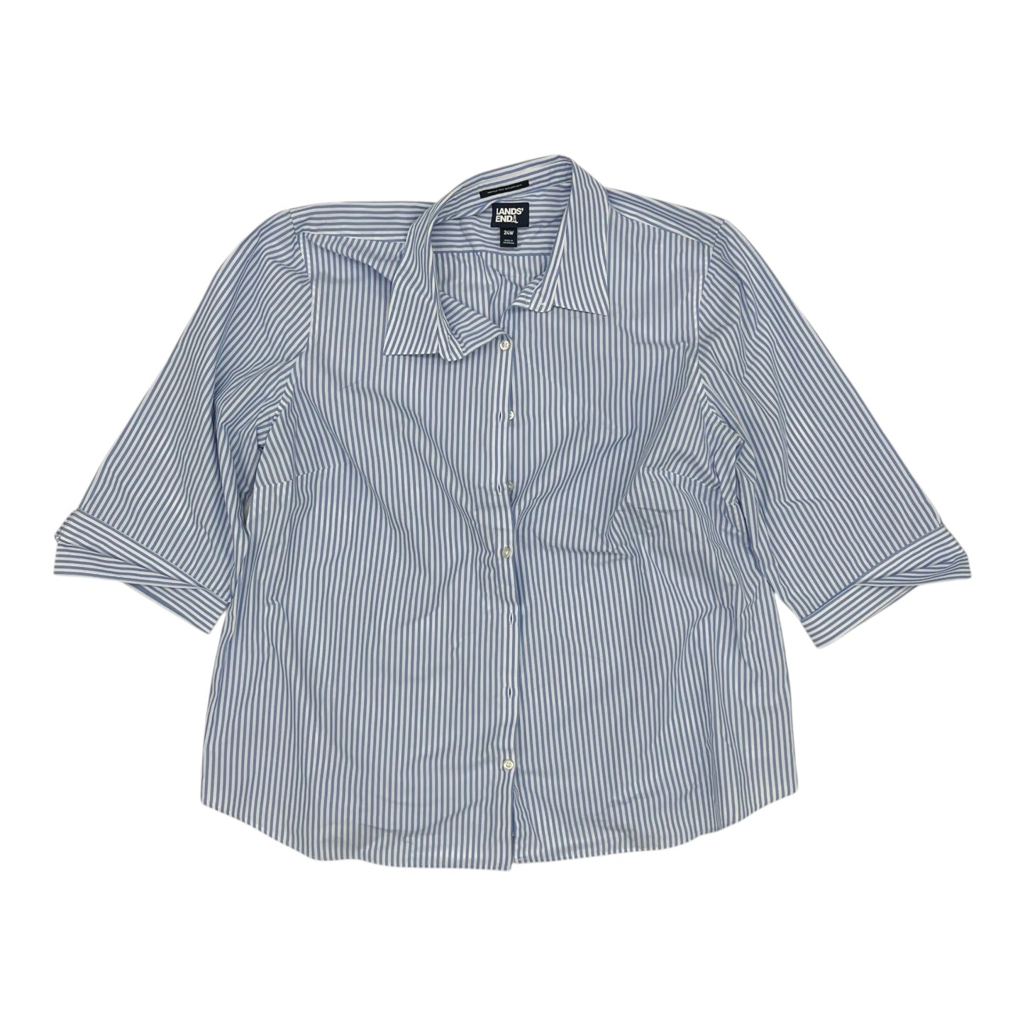 Blouse 3/4 Sleeve By Lands End In Blue & White, Size:3X