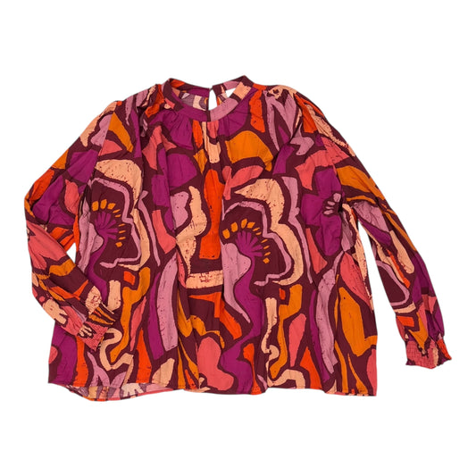 Blouse Ls By Oddi In Orange & Pink, Size:2X