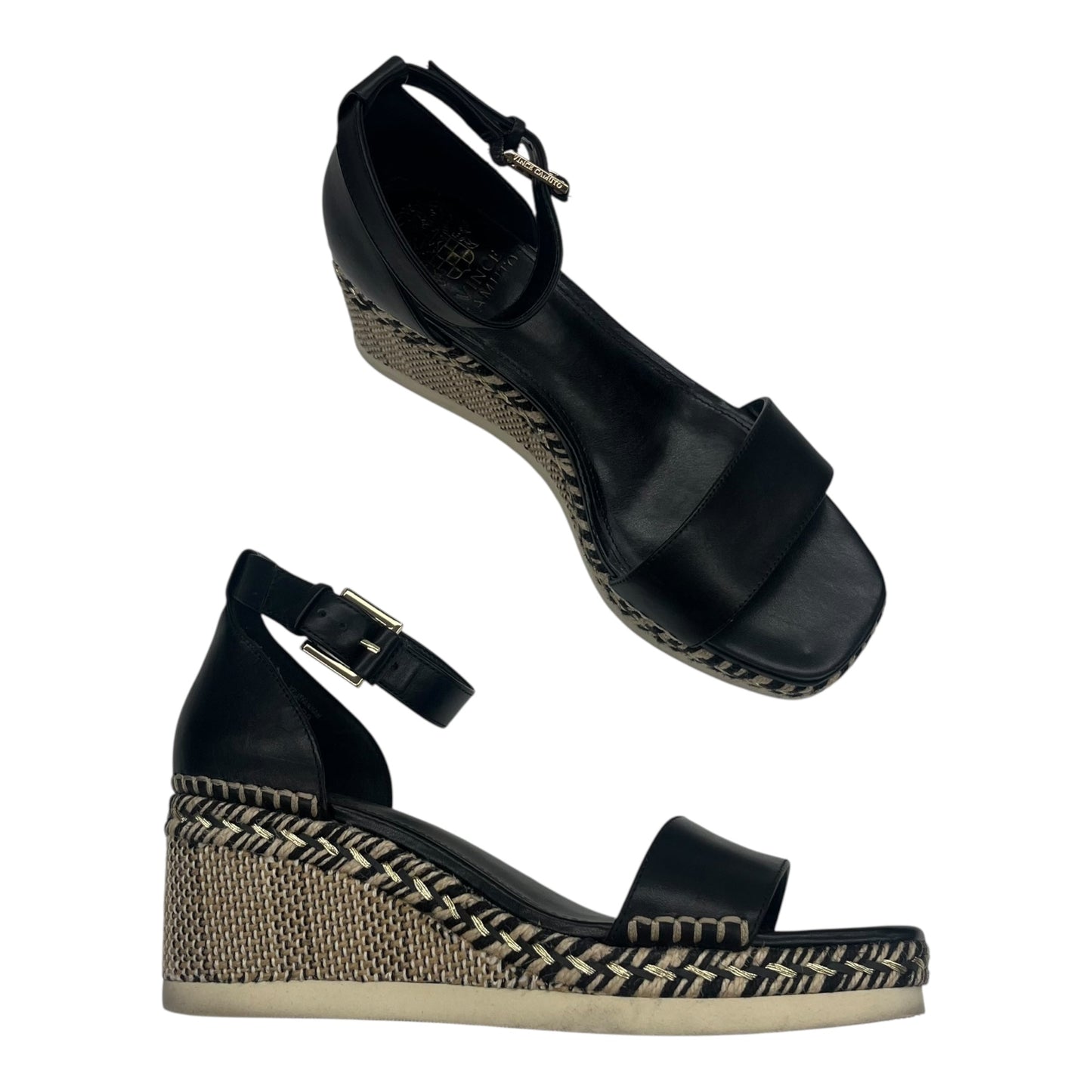 Sandals Heels Wedge By Vince Camuto In Black & Tan, Size:8
