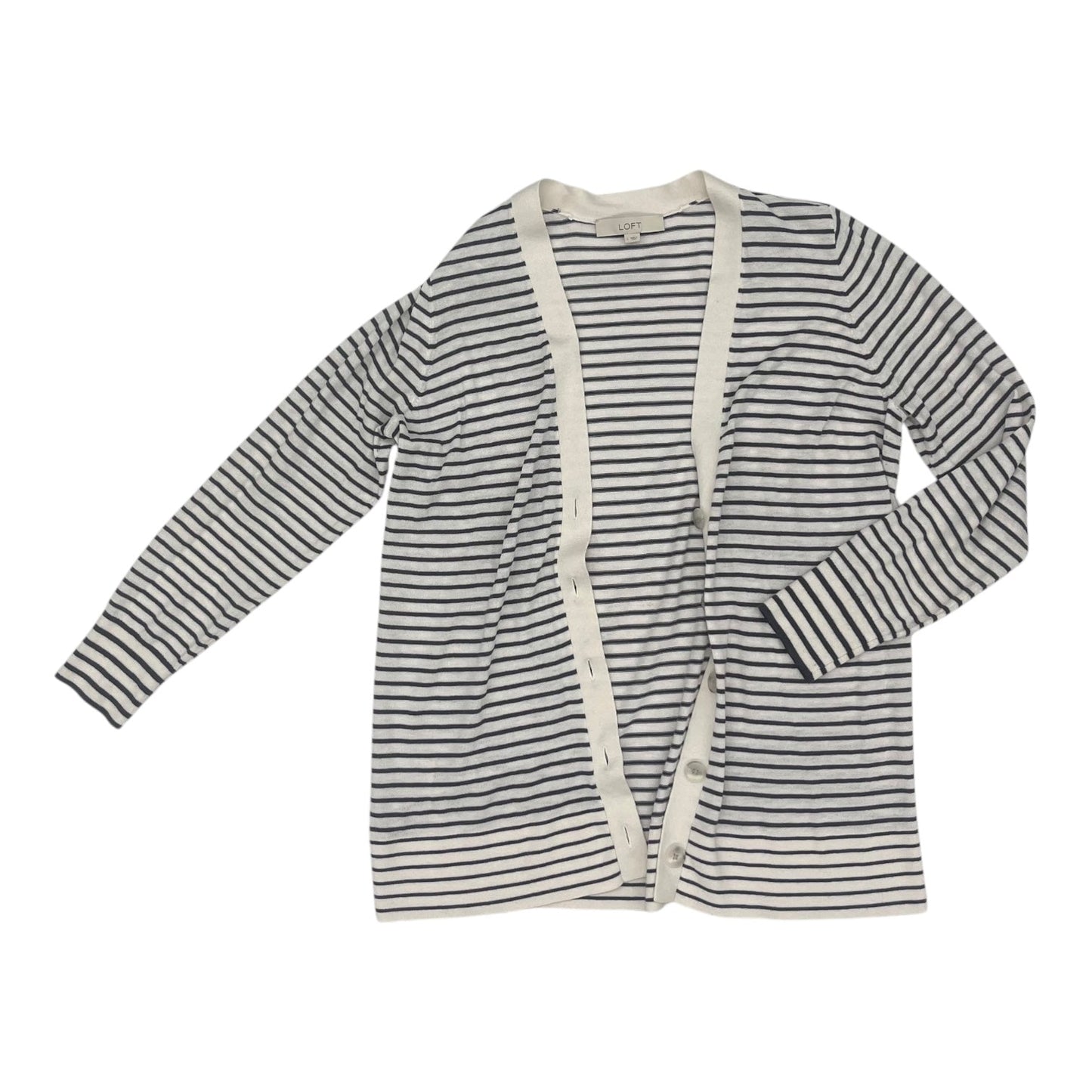 Cardigan By Loft In Grey & White, Size:L